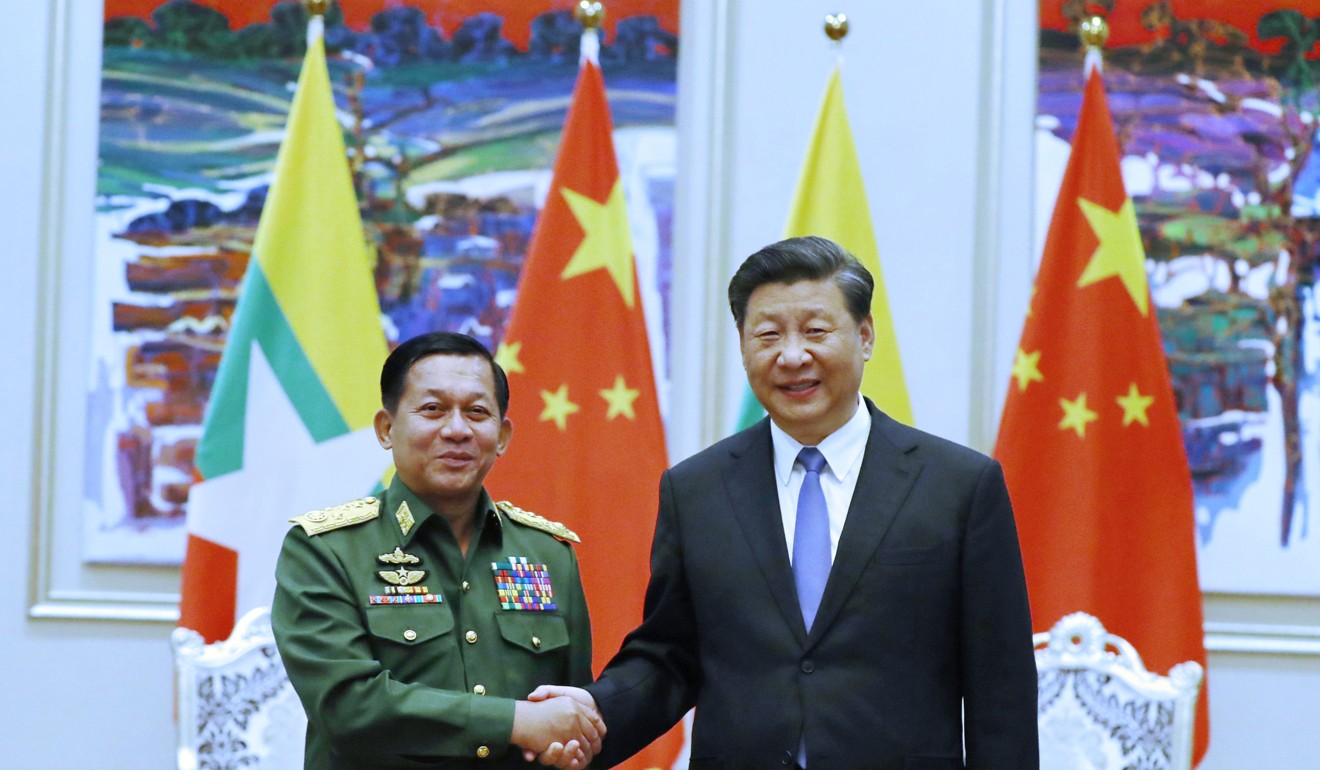 Chinese President Xi Jinping meets with Myanmar Commander-in-Chief of Defense Services Min Aung Hlaing in Nay Pyi Taw, Myanmar. Photo: Xinhua