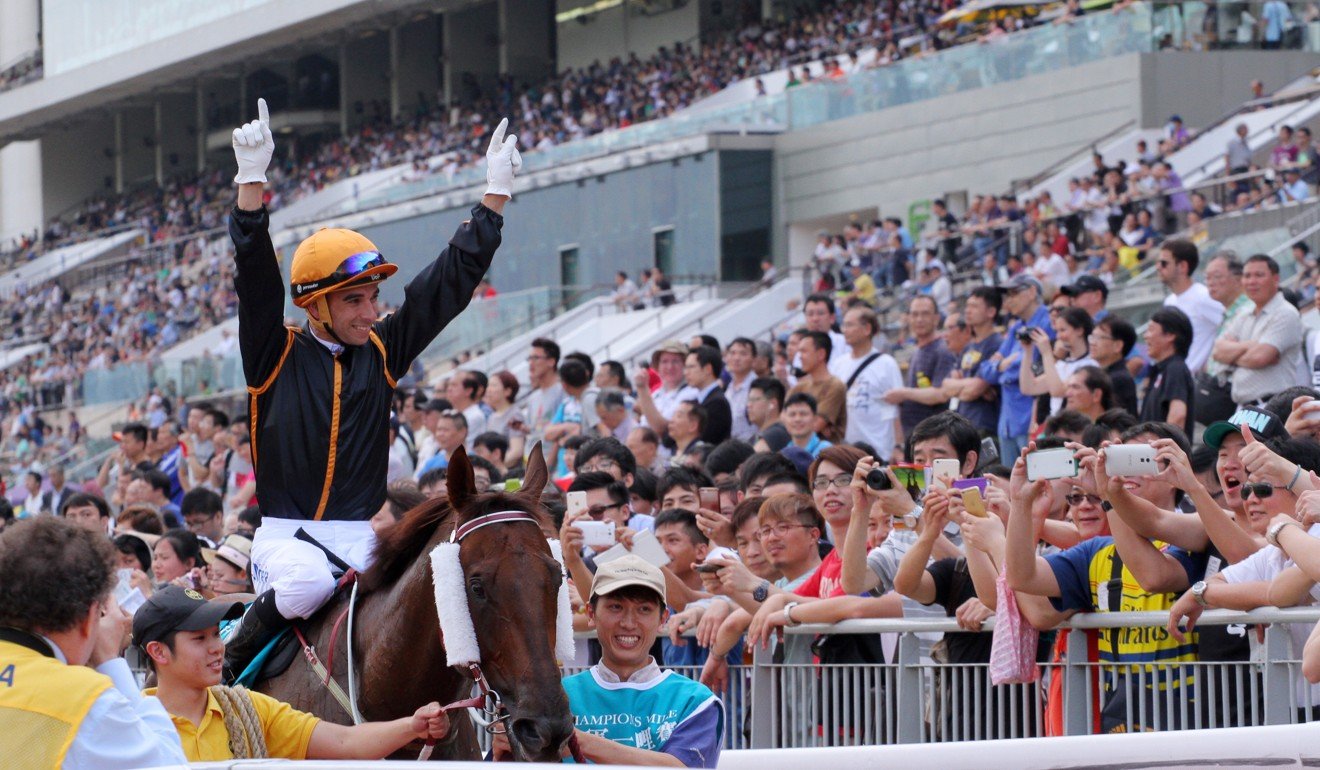 Joao Moreira celebrates winning on Able Friend in 2015.