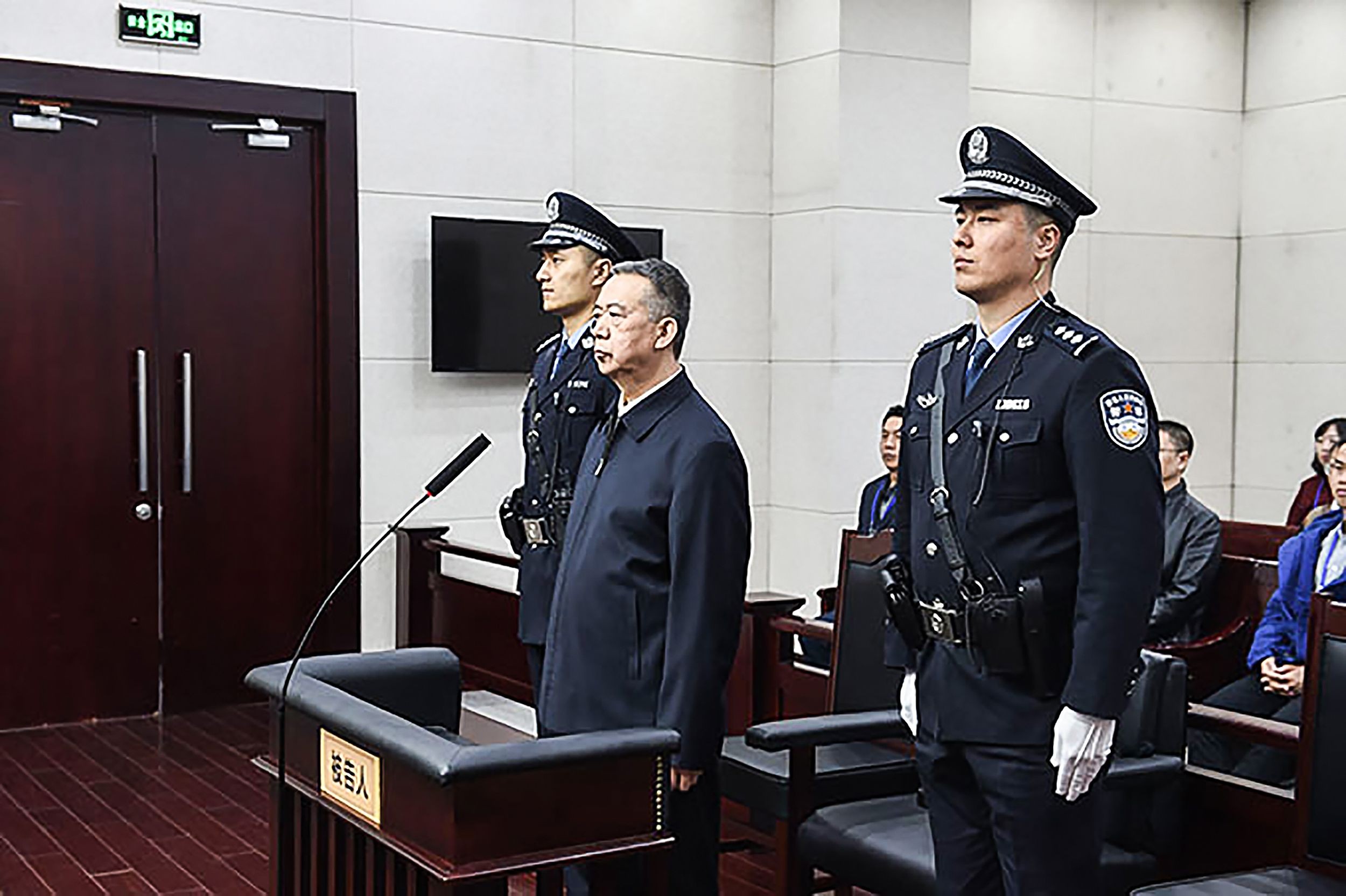 Meng Hongwei is sentenced in Tianjin on Tuesday. Photo: AFP