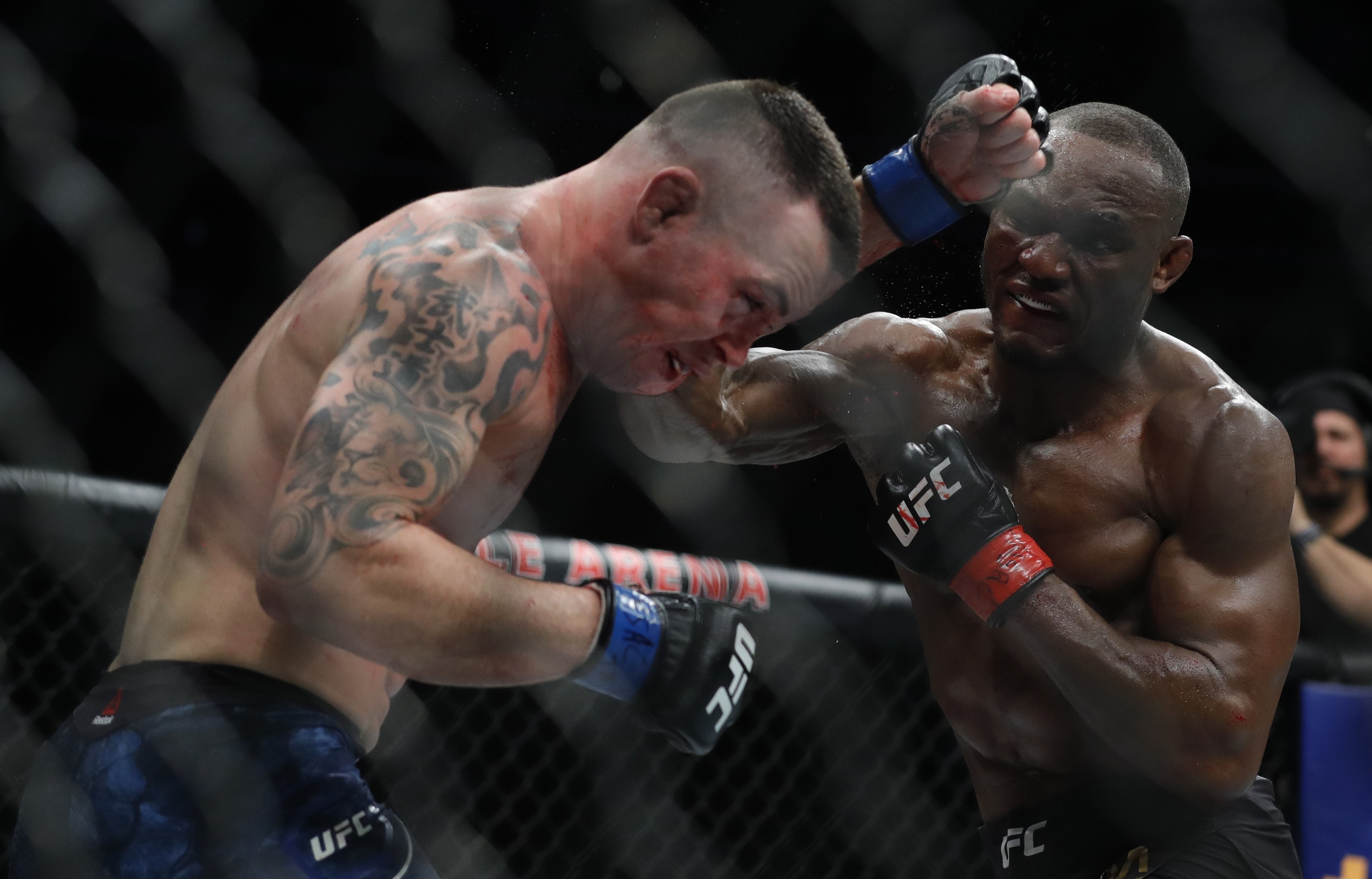 Colby Covington (left) gets hit with a punch from UFC welterweight champion Kamaru Usman at UFC 245. Photo: AFP