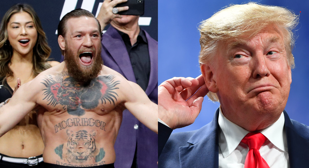 Conor McGregor (left) and US president Donald Trump have exchanged congratulatory messages over Twitter on Martin Luther King Jnr Day. Photos: AFP, AP