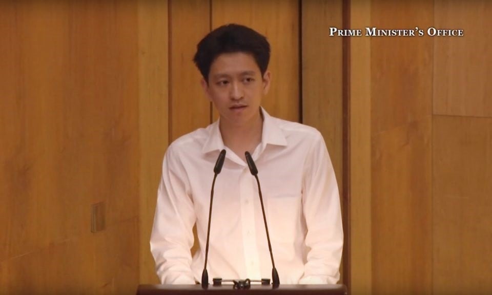 Li Shengwu speaks at the 2015 state funeral of his grandfather, Lee Kuan Yew. Photo: Singapore Prime Minister's Office