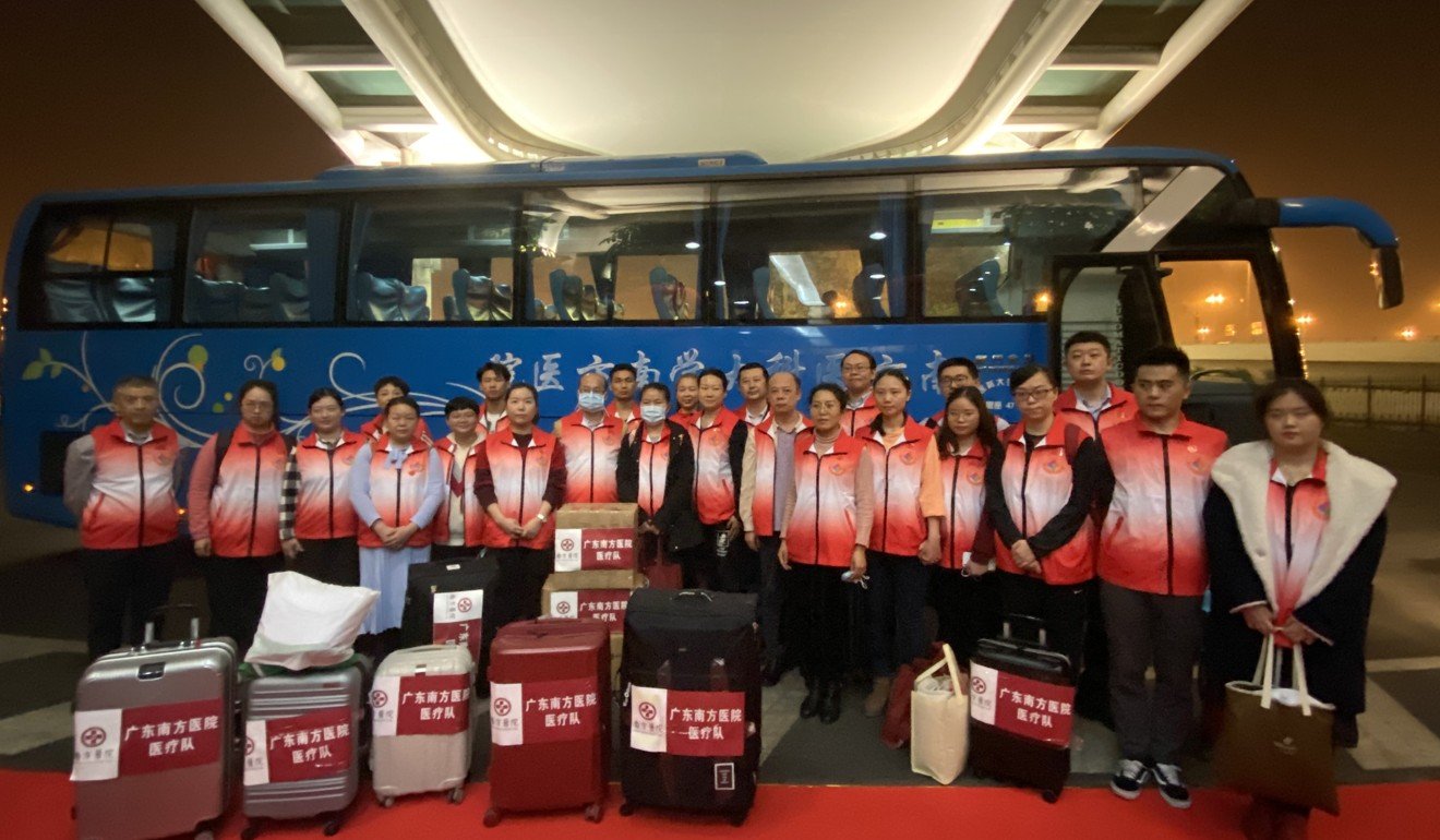 A medical team from Guangdong province prepares to travel to Wuhan. Photo: Xinhua