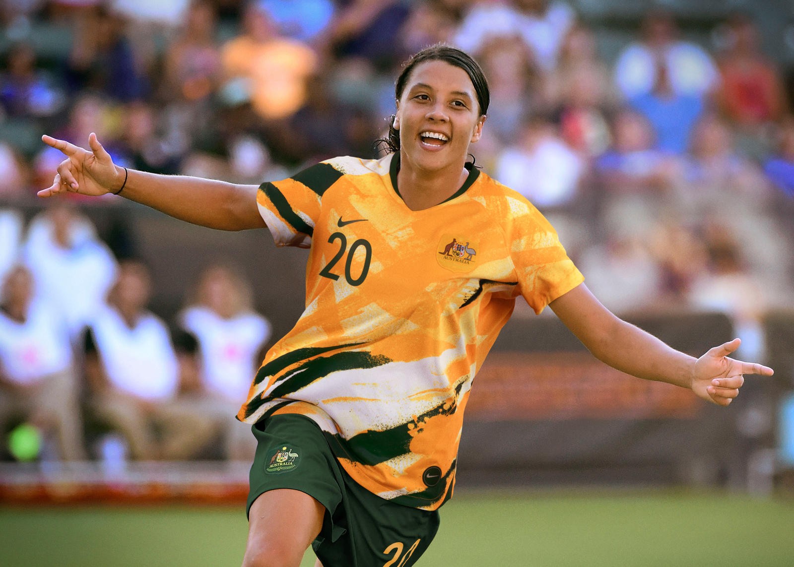 Sam Kerr of Australia is expected to feature for the Matildas in Tokyo 2020 women’s football qualifiers moved to Sydney from China. Photo: Nike