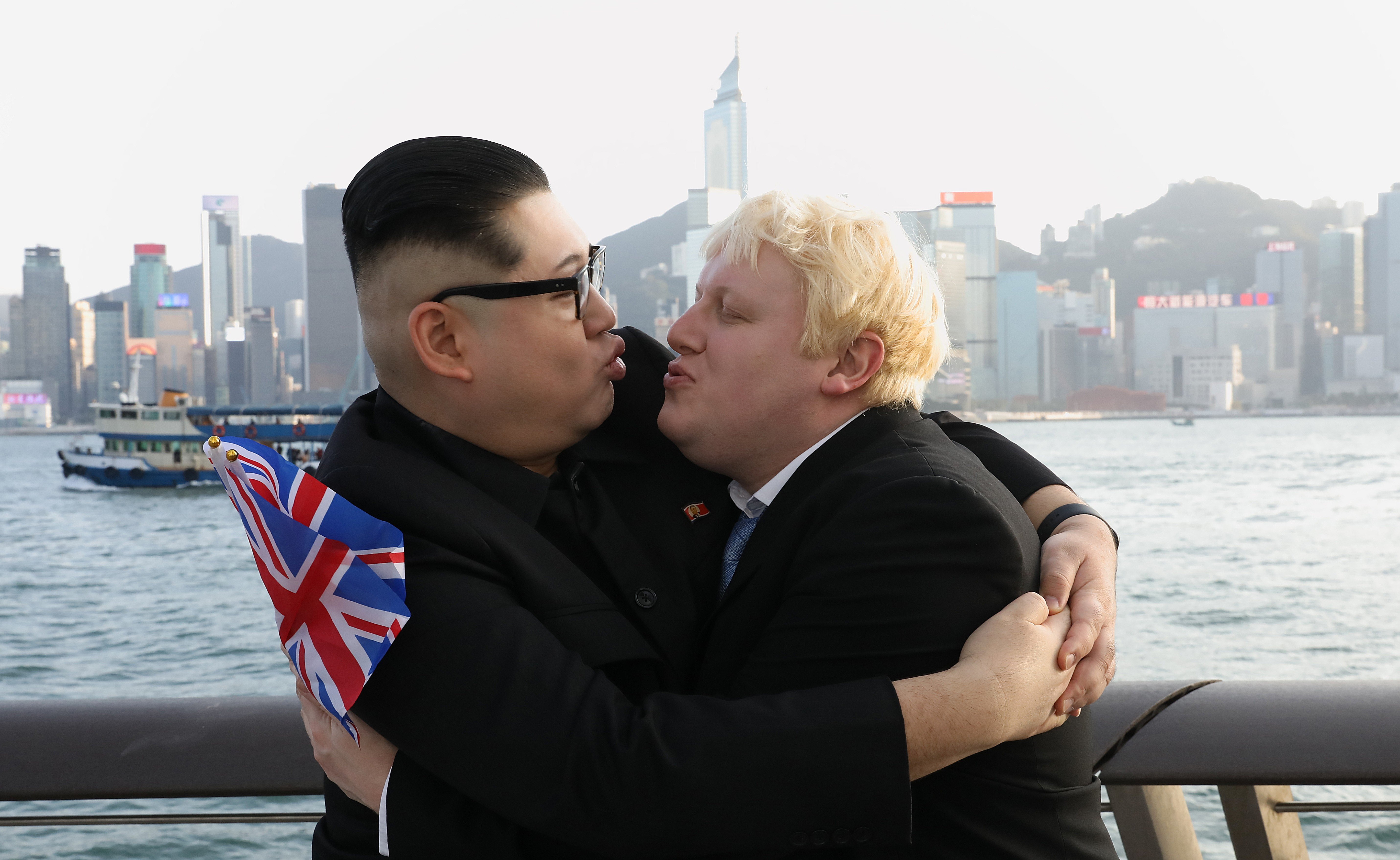 Kim Jong-un (Howard X) with Boris Johnson (Drew Galdron) on the Star Ferry in Tsim Sha Tsui. Photo: Dickson Lee