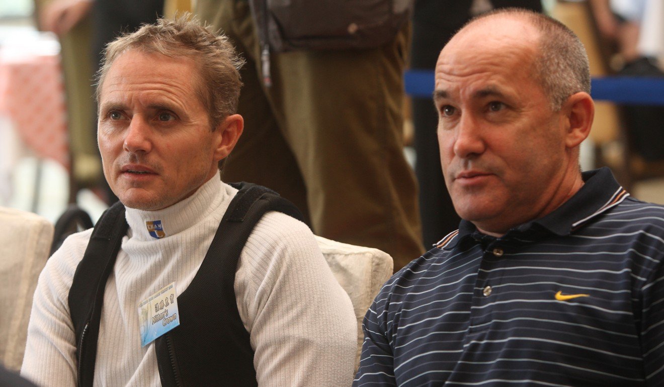 Jockey Shane Dye (left) and trainer Geoff Allendorf (right) attended the Hong Kong Macau Trophy barrier draw at Sha Tin in 2010.