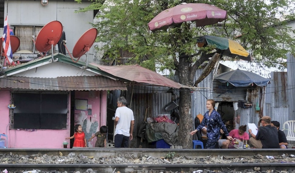 A scene from a shantytown alongside railway tracks in Bangkok. Photo: Tibor Krausz