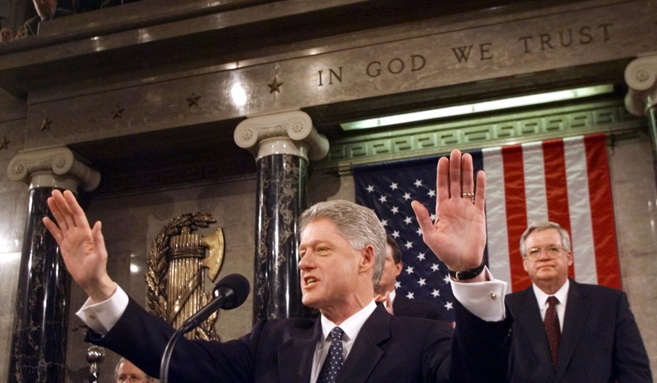 Former president Bill Clinton also delivered a State of the Union address during the midst of his 1999 impeachment trial. File photo: AP