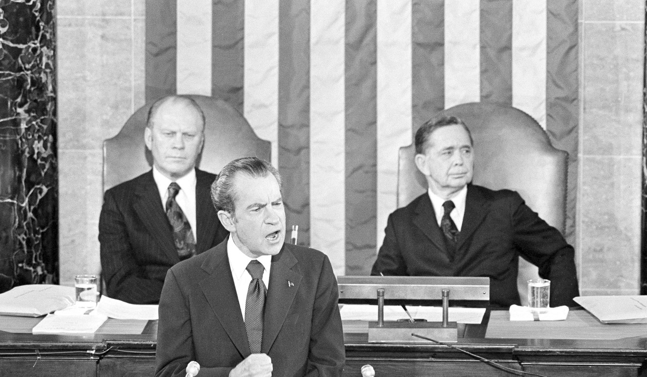 President Richard Nixon in his 1974 State of the Union address, asked Congress to end the Watergate investigations. File photo: AP
