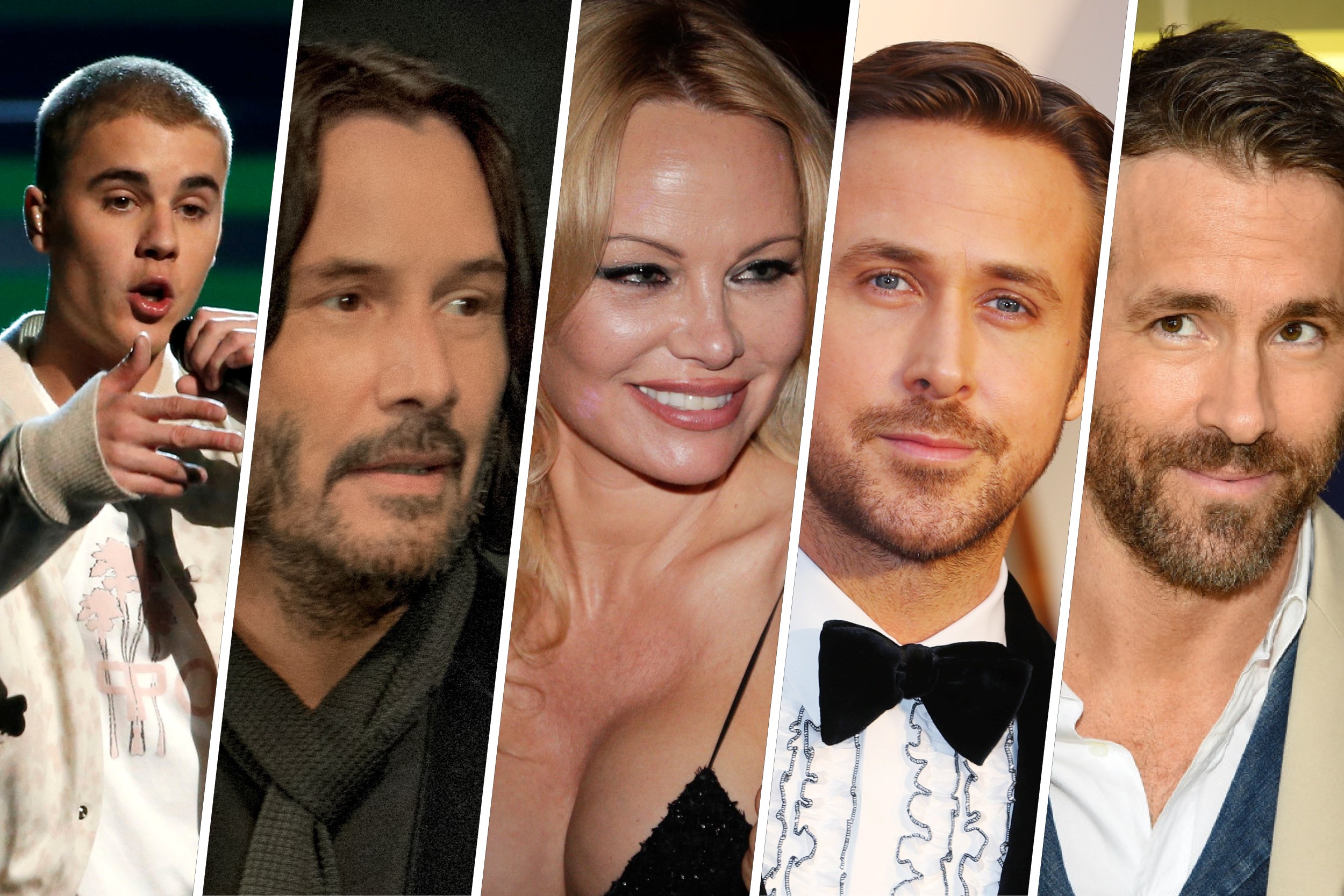 From left, Justin Bieber (Reuters); Keanu Reeves; Pamela Anderson (AFP); Ryan Gosling (Reuters); and Ryan Reynolds (Invision/AP) are among the Canadian stars often mistaken for Americans. Collage by Chow Kwok-wang