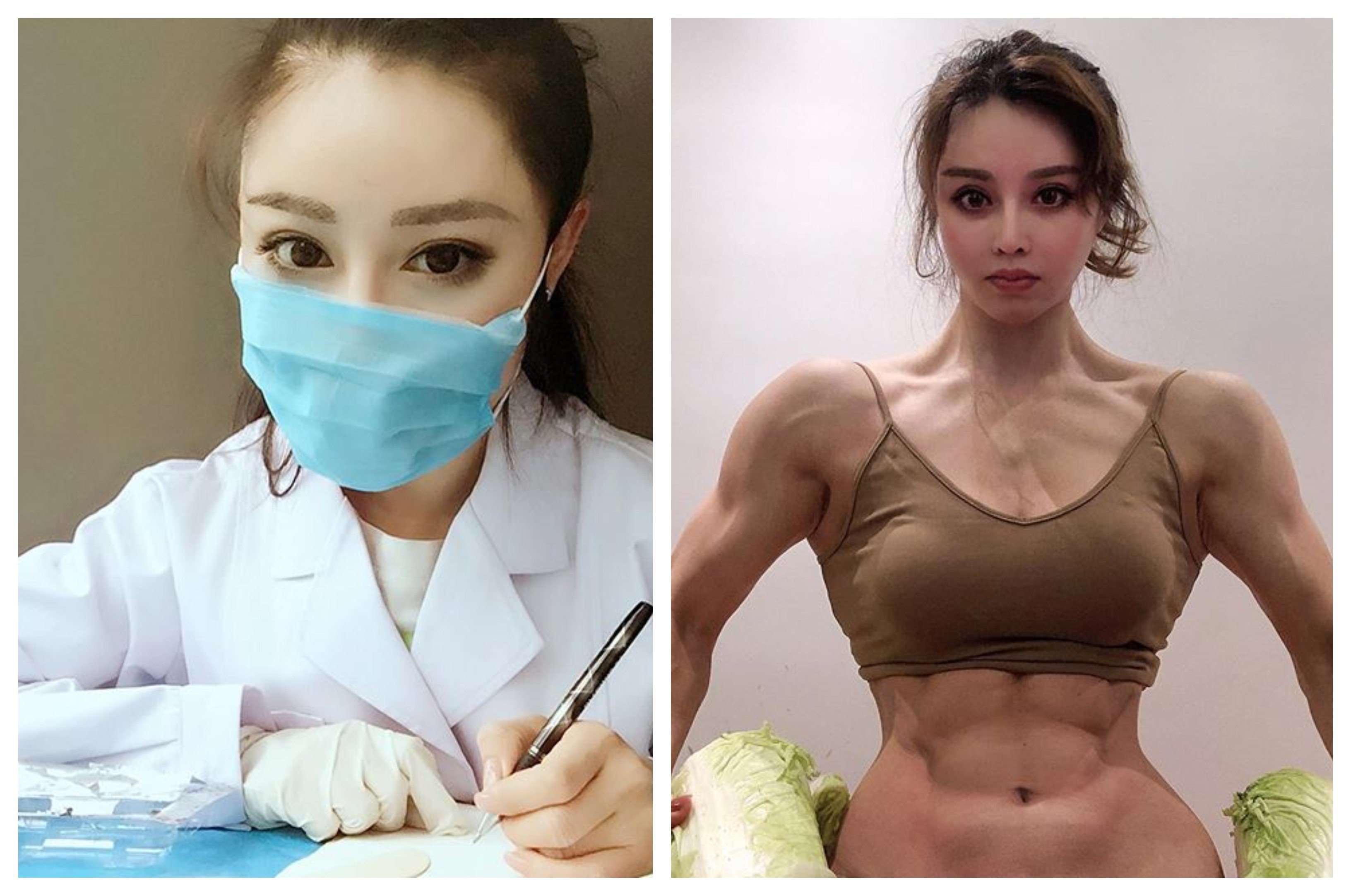 Chinese bodybuilding doctor Yuan Herong is helping to battle the coronavirus epidemic in China. Photos: Instagram