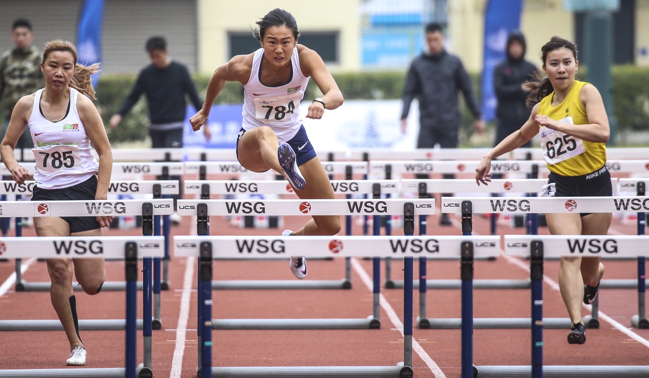 Vera Lui wins the women’s 60m hurdles in a preseason trial to qualify for the Asian Indoor Championships. Photo: Dickson Lee