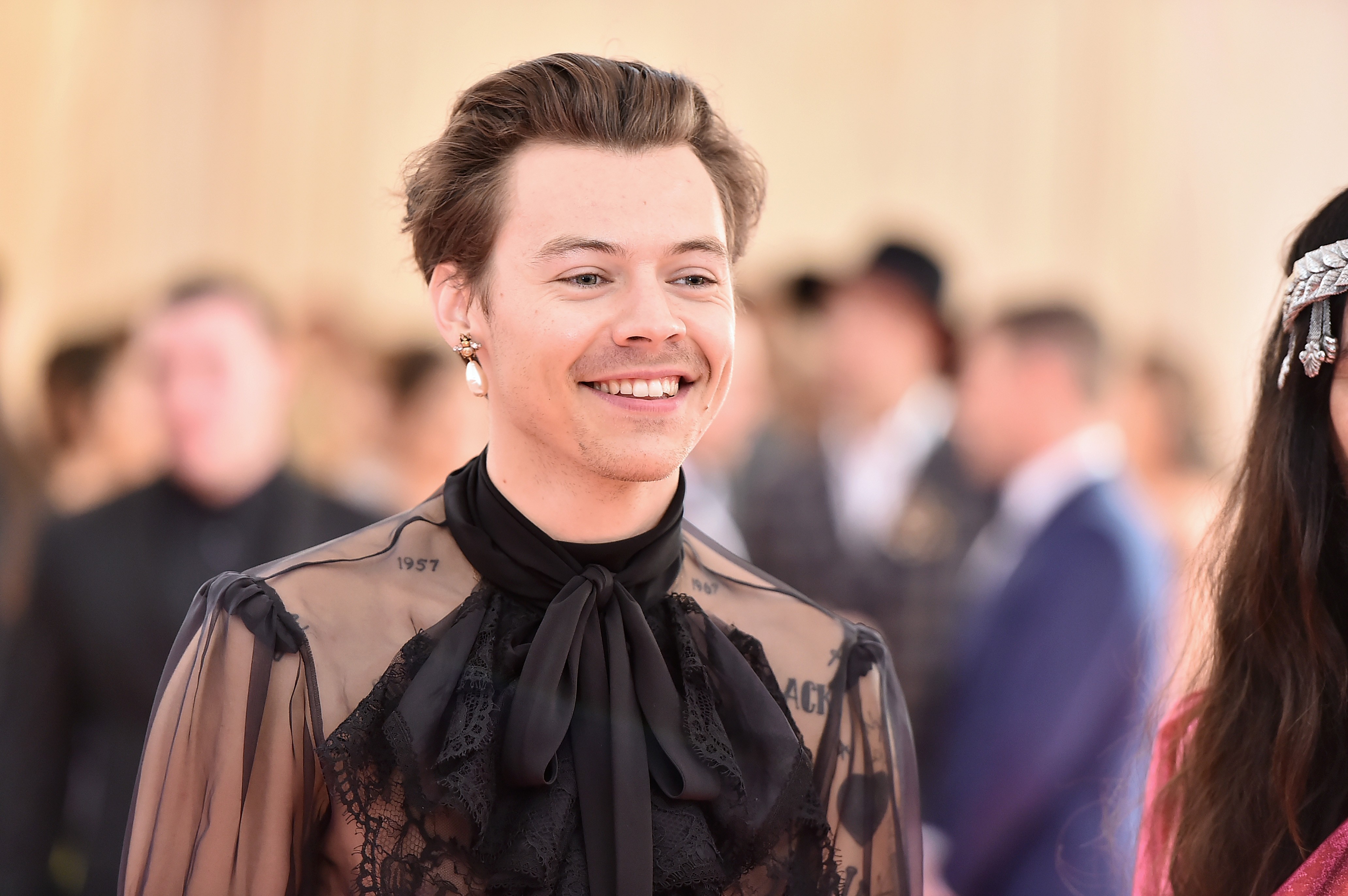 Harry Styles rocks a pearl drop earring at the 2019 Met Gala in New York. Photo: WireImage