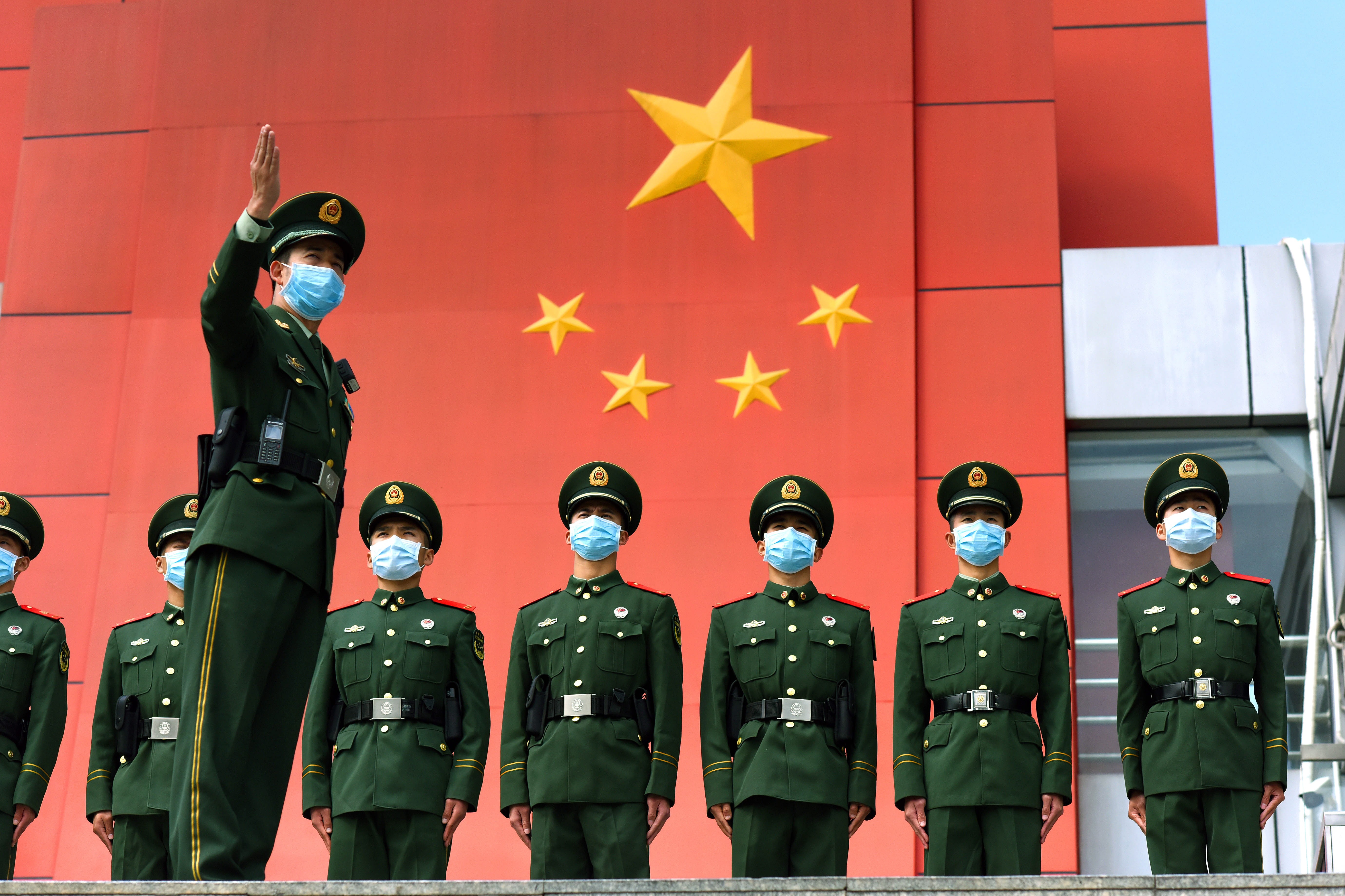 Chinese paramilitary policemen in Shenzhen. Photo: EPA