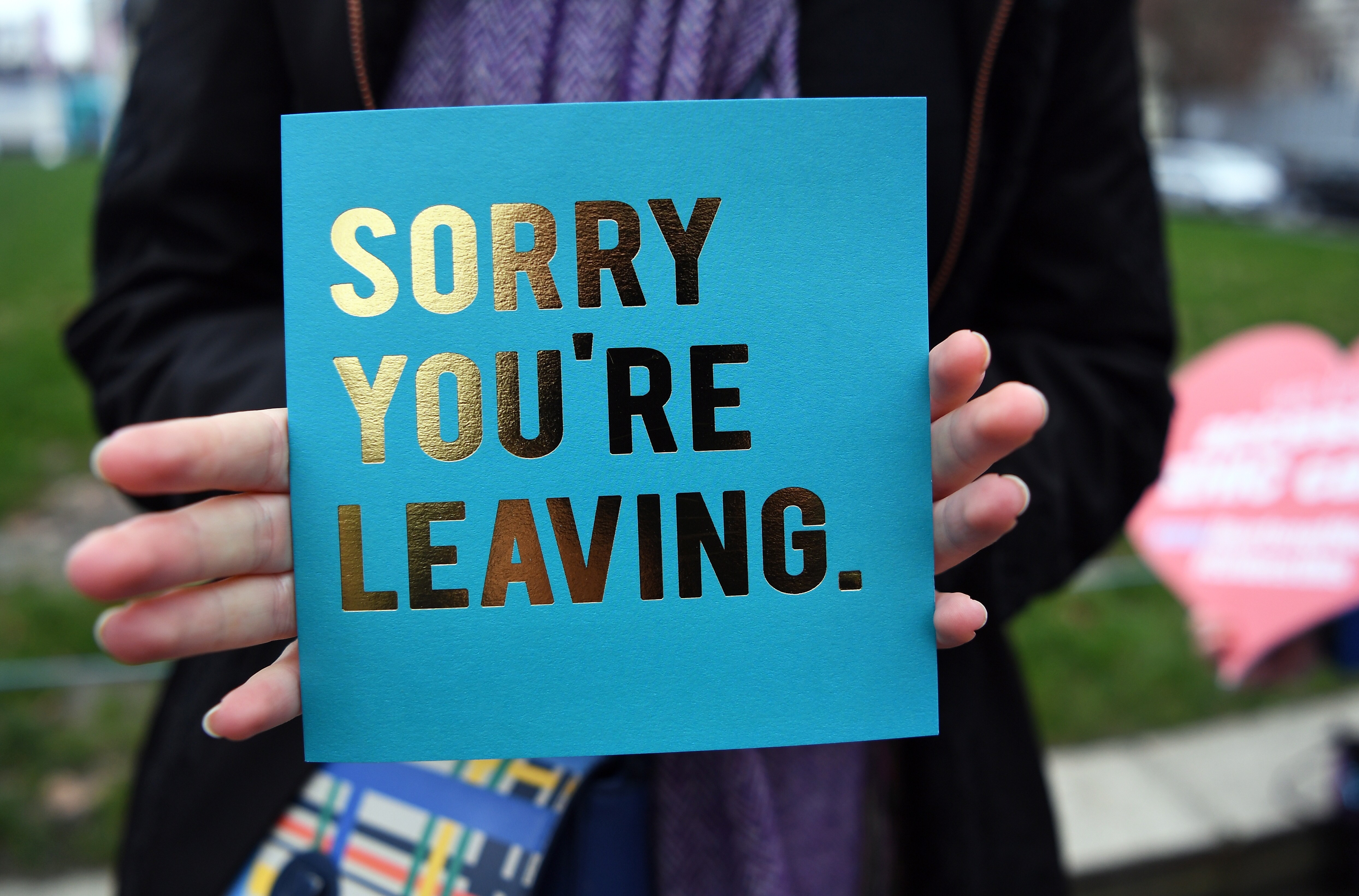 An EU supporter displays a card in London on January 31, when Britain officially left the union. Photo: EPA-EFE