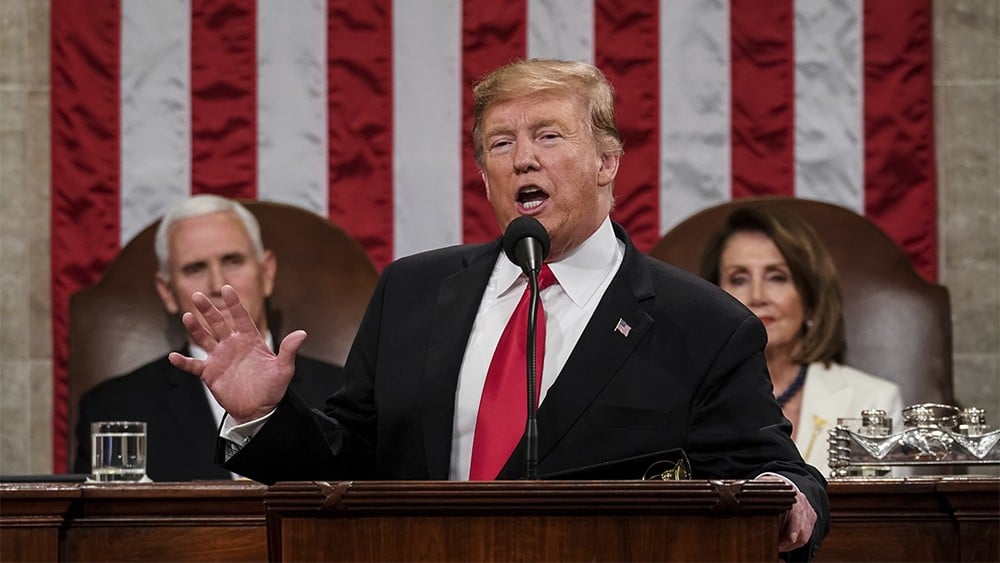 US President Donald Trump’s State of the Union speech in the chamber of the House of Representatives in Washington on February 5. Photo: AP