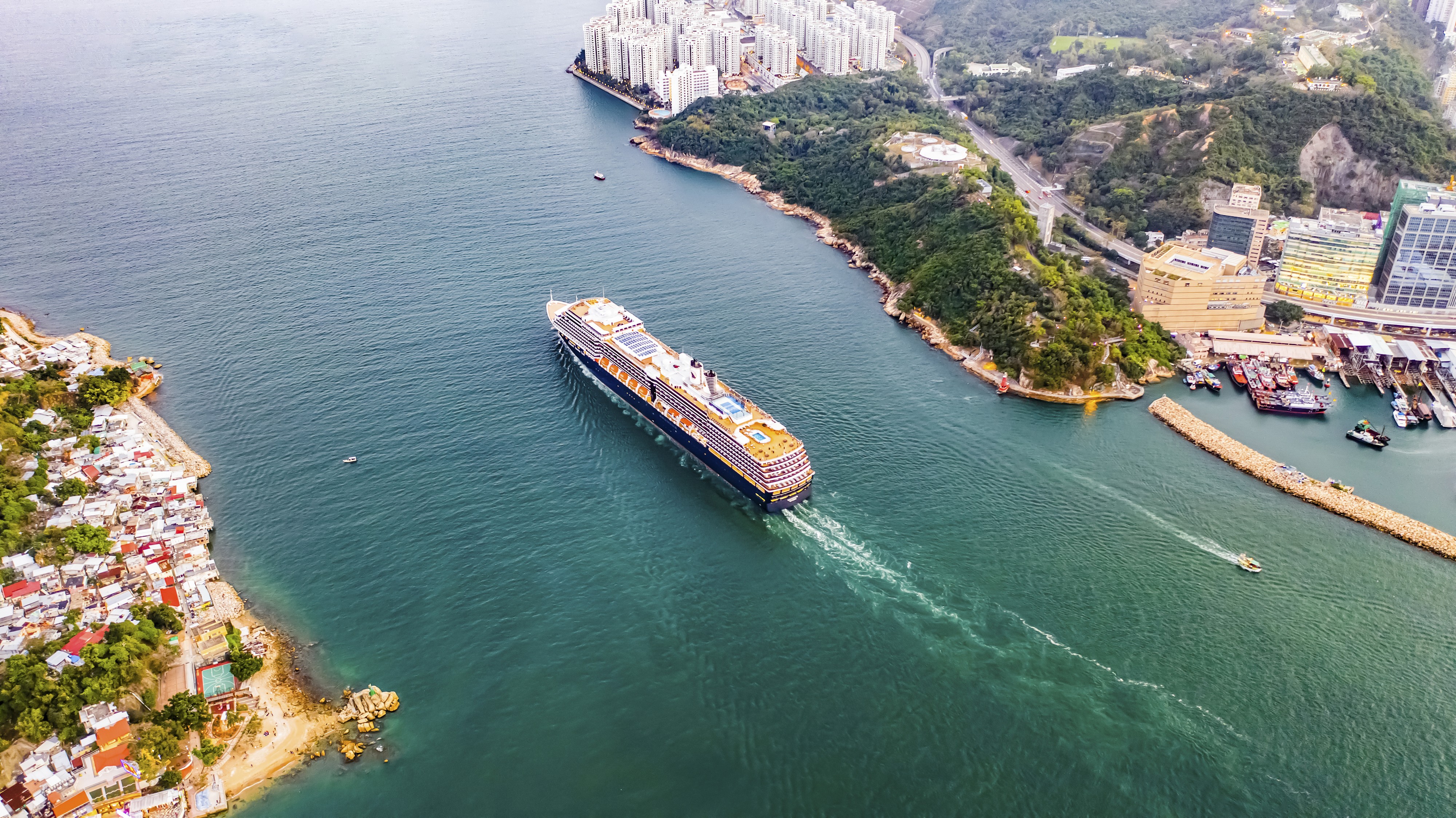 An aerial view of the MS Westerdam as it left Hong Kong on February 1. Photo: Handout