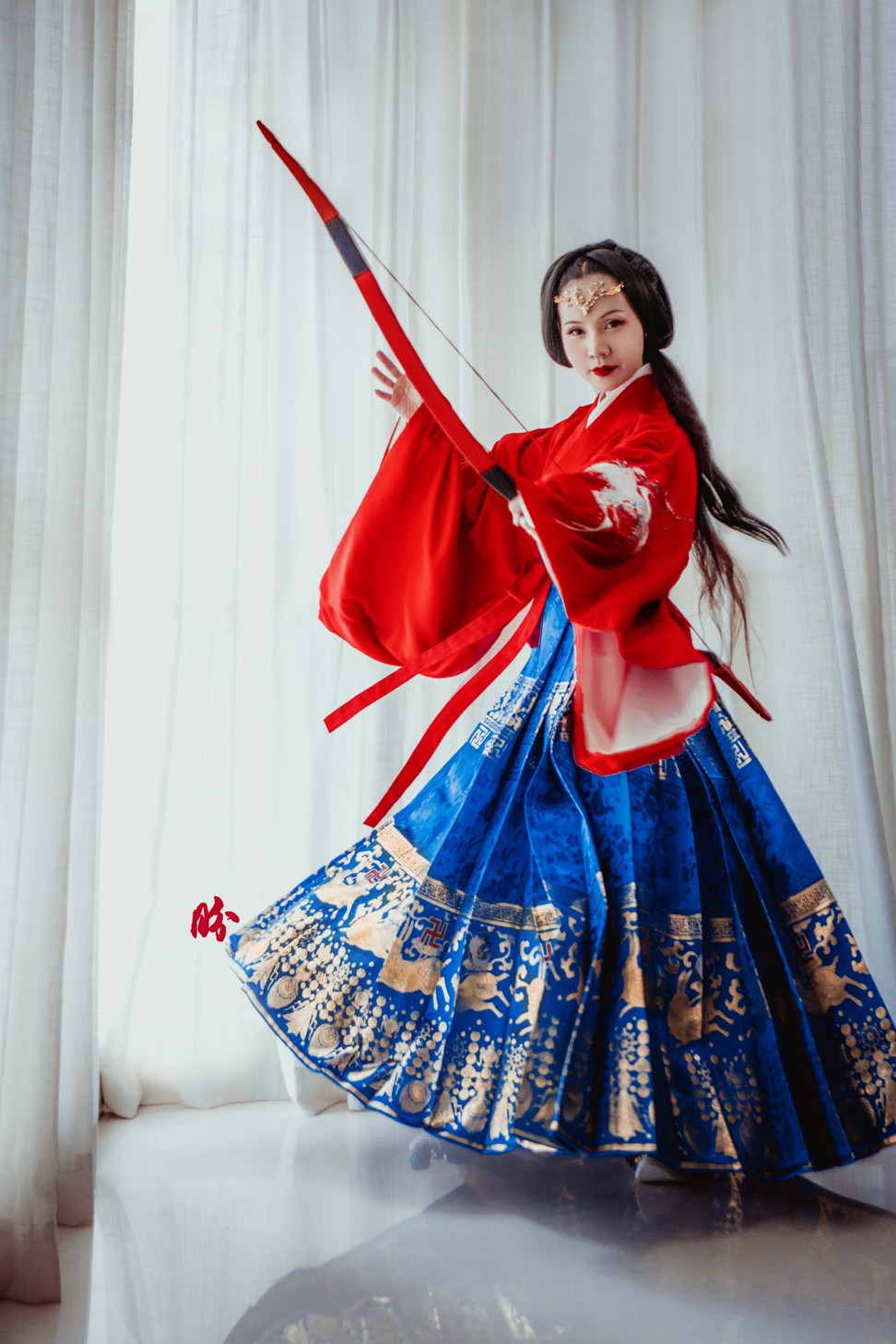 Gong Pan Pan dressed in “Hanfu”, or traditional Han Chinese clothing, to convey the image of a Chinese warrior woman like Lady Hao. Photo: Hanfugirls Collective