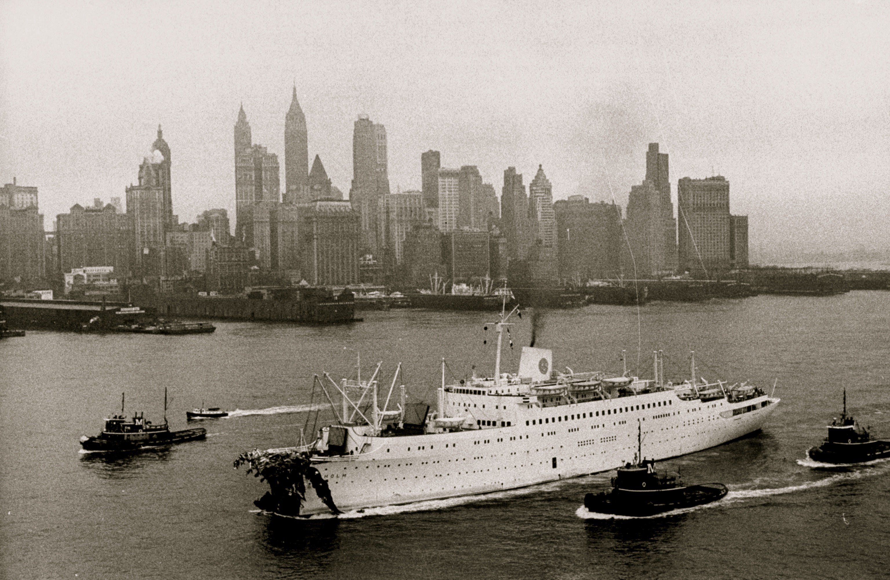 Handout image shows the MS Stockholm (now the MV Astoria) in New York after a collision with the SS Andrea Doria.
