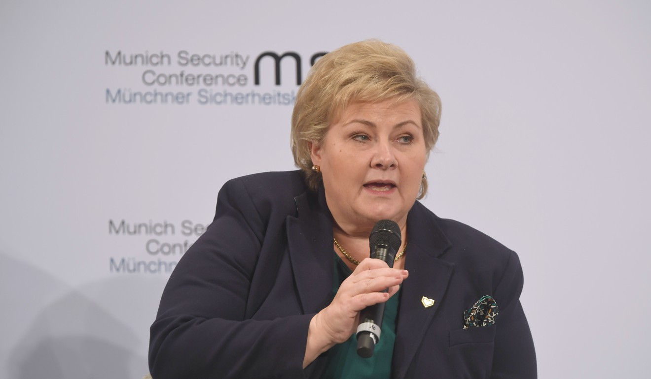 Norwegian Prime Minister Erna Solberg, at the Munich Security Conference on Friday, recounted how relations with China had been frozen for six years following the award of the Nobel Peace Prize to Chinese dissident Liu Xiaobo. Photo: dpa