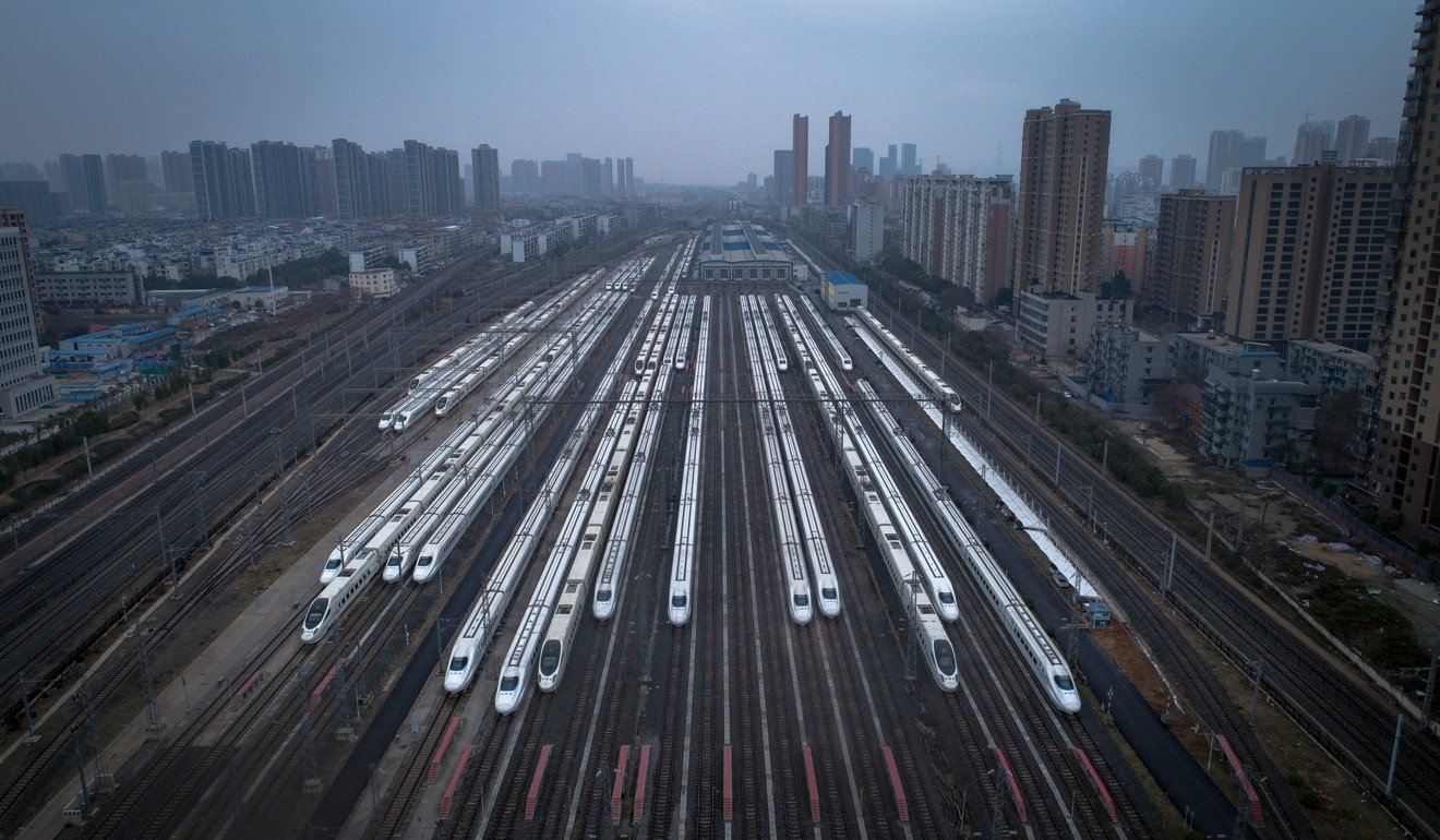 Parked trains in Wuhan in central China's Hubei Province. Photo: Xinhua
