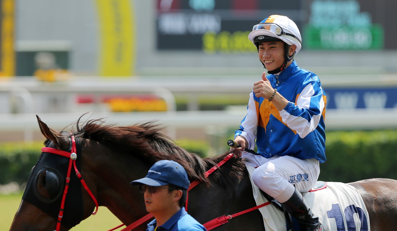 Dylan Mo rides a winner at Sha Tin.