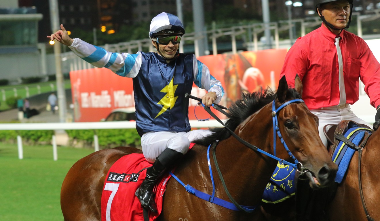 Aldo Domeyer celebrates a winner at Happy Valley earlier this season.