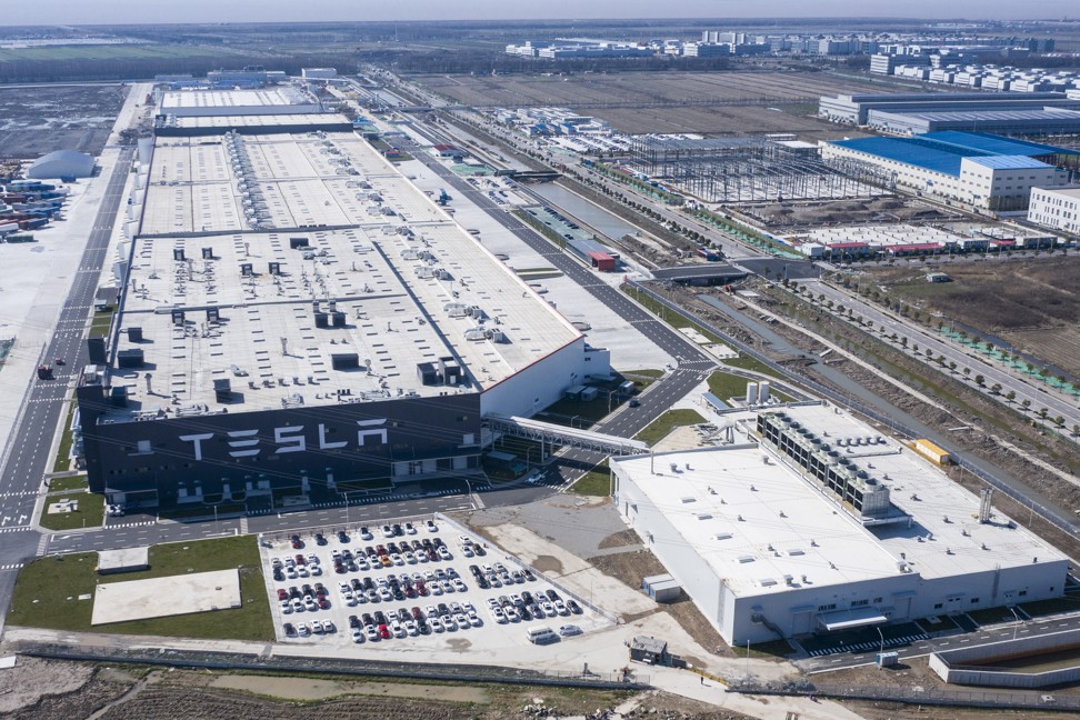 The Shanghai Gigafactory of US electric carmaker Tesla is seen in this aerial photograph taken on February 17. Photo: Bloomberg