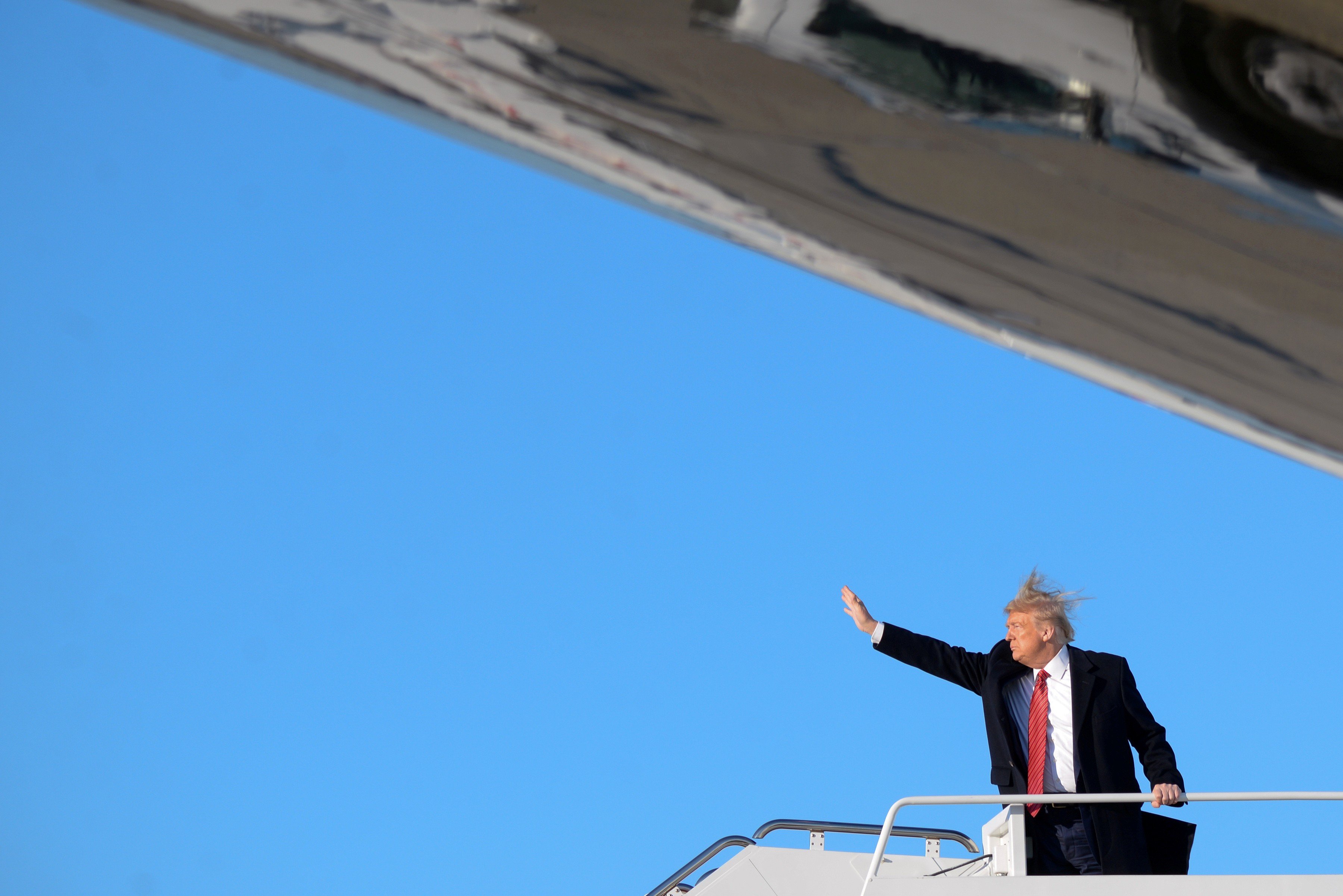 President Trump boards Air Force One. Does he see himself as an irascible god-king who will countenance no opposition? Photo: Reuters