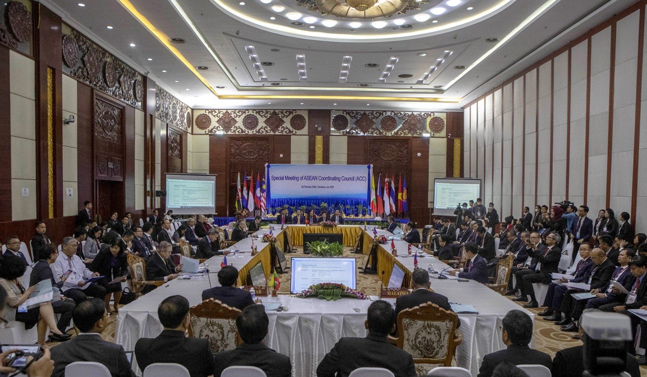 Delegates and Asean foreign ministers gather in Vientiane, Laos, on February 20, 2020. Photo: AP