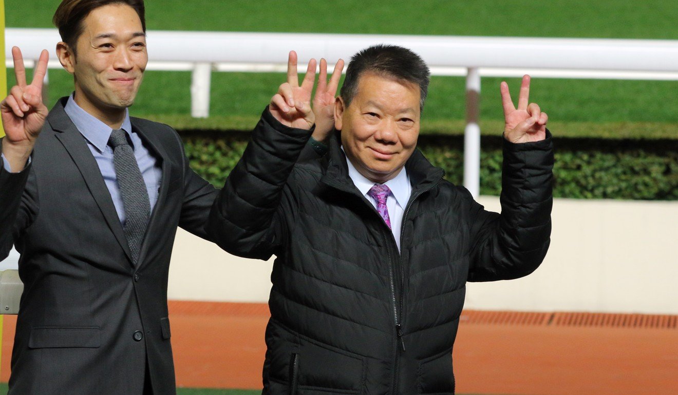 Manfred Man celebrates his second winner of the night at Sha Tin.