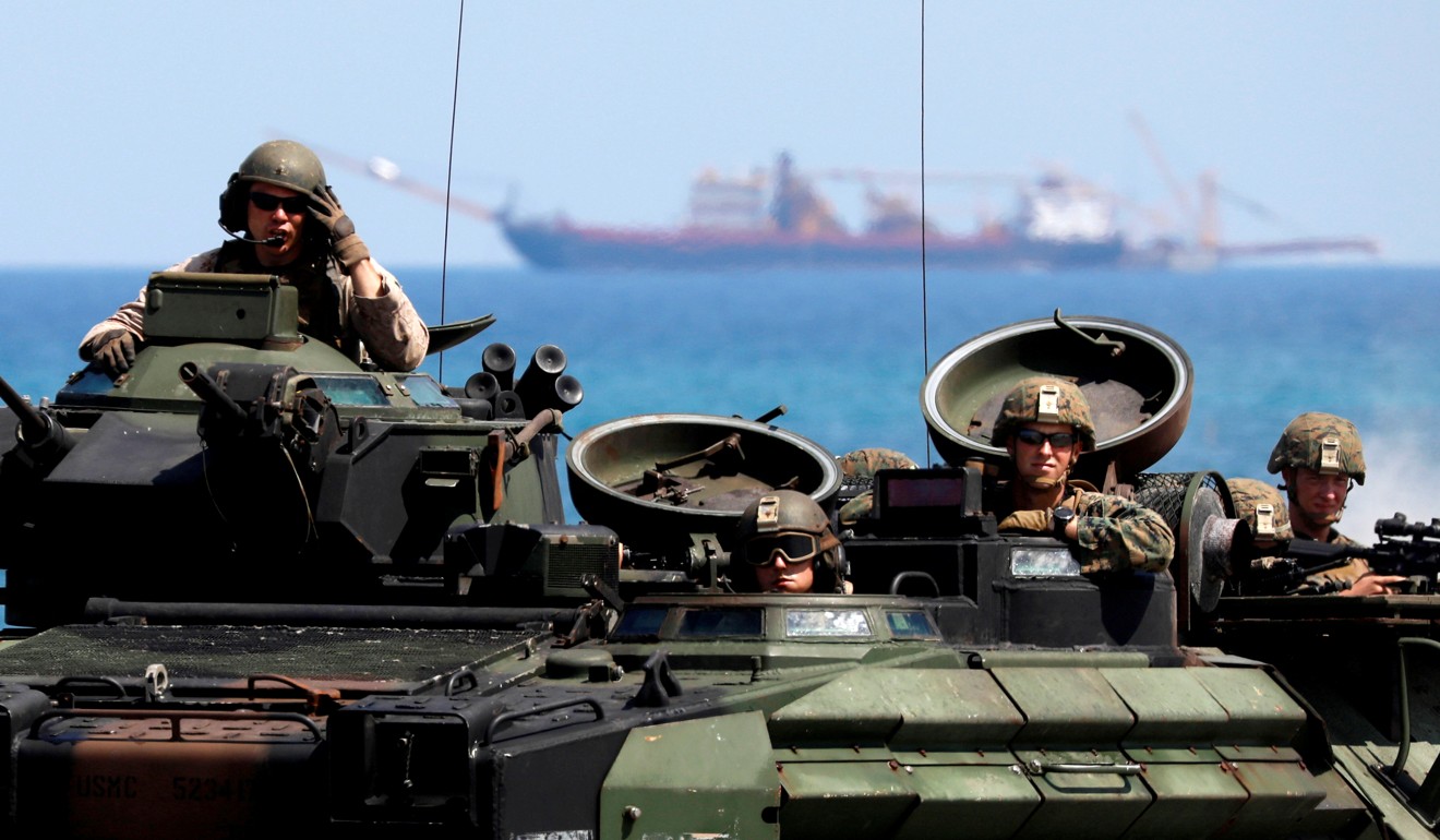 US Marines arrive in an amphibious assault vehicle during landing exercises in US-Philippines war games last year in Zambales province, Philippines. Photo: Reuters