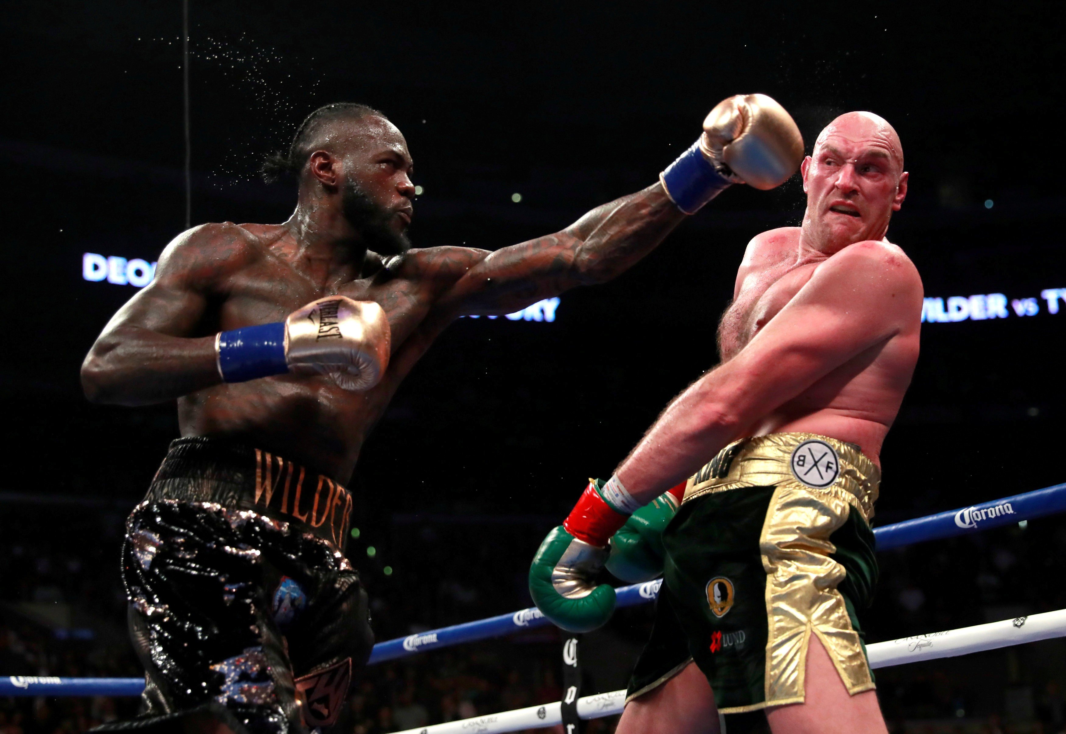 Deontay Wilder in action against Tyson Fury in their first WBC heavyweight title fight in Los Angeles in 2018. Photo: Reuters