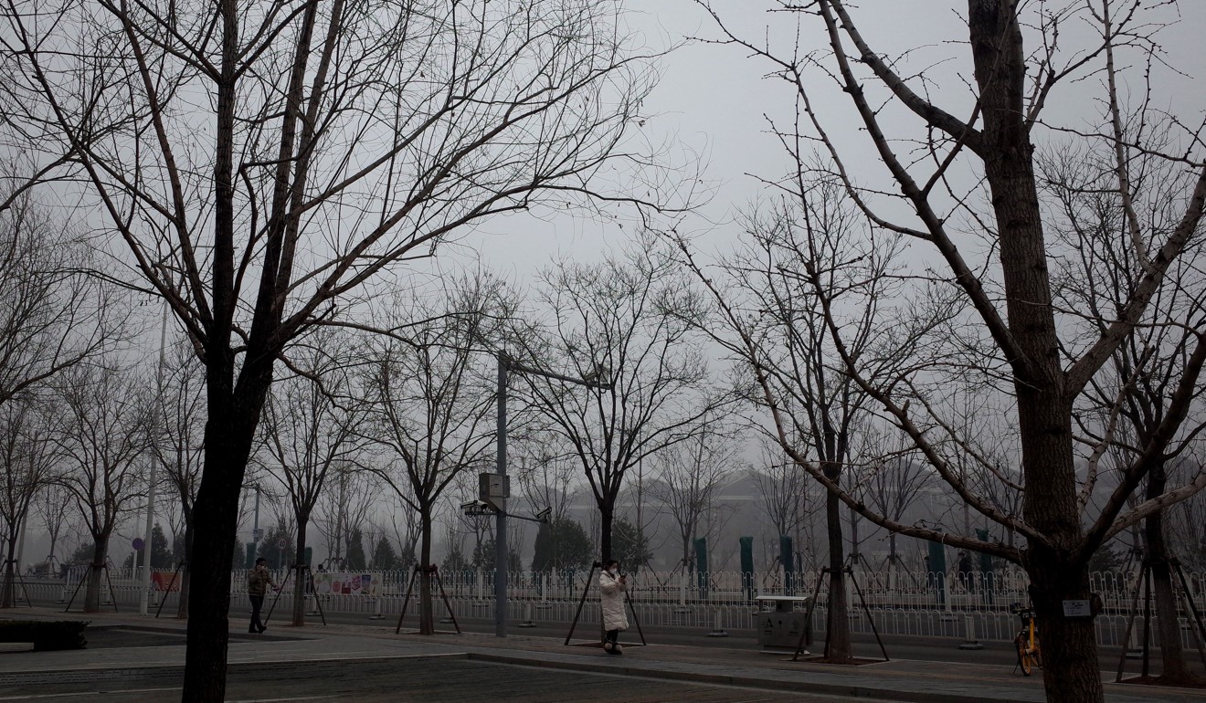 A thick haze of smog engulfing Beijing on February 13. Commenters on Chinese social media have expressed anger and disbelief at the pollution because the coronavirus outbreak led to the lockdown of major cities and shutting of many industries. Photo: EPA-EFE