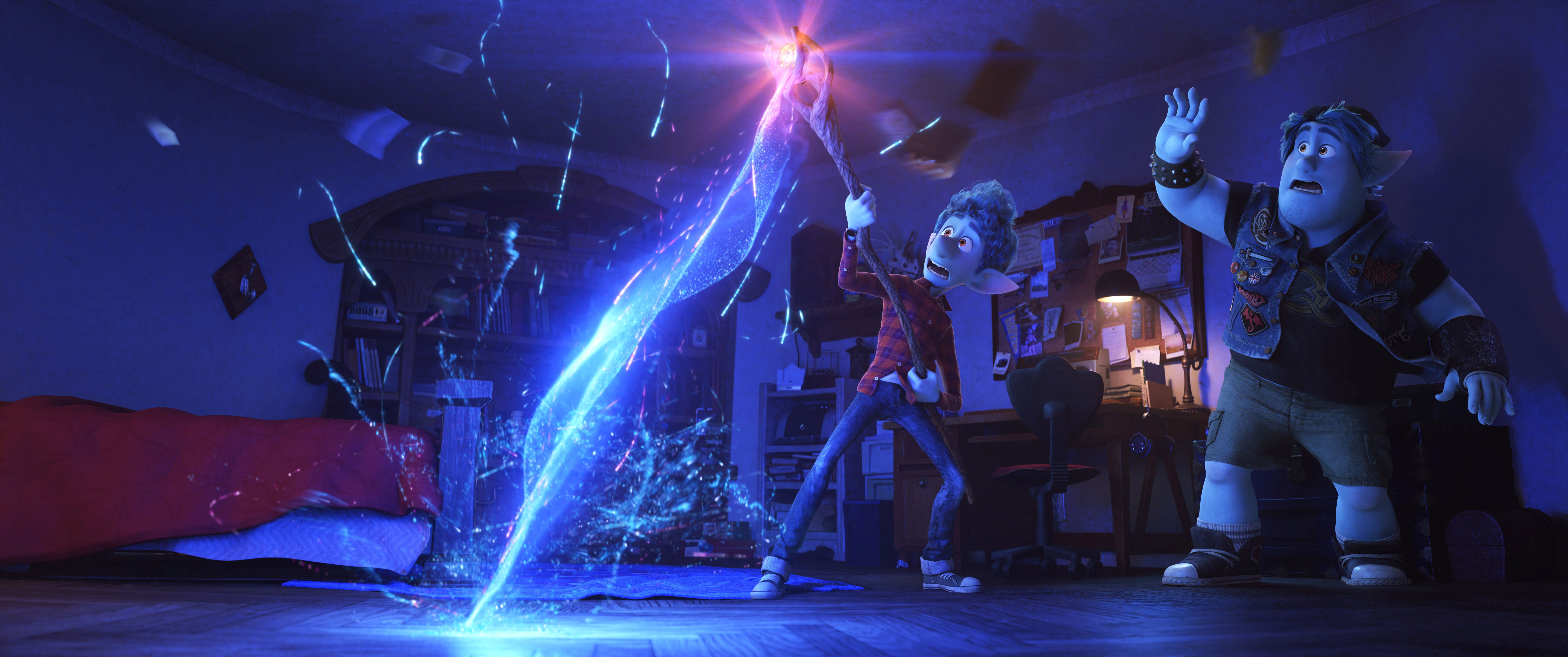 In Pixar’s Onward, Ian Lightfoot (voiced by Tom Holland) receives a wizard’s staff on his 16th birthday from his late father and a spell that hints it will bring him back for just one day. Directed by Dan Scanlon, with Chris Pratt and Julia Louis-Dreyfus co-starring. Image: Pixar