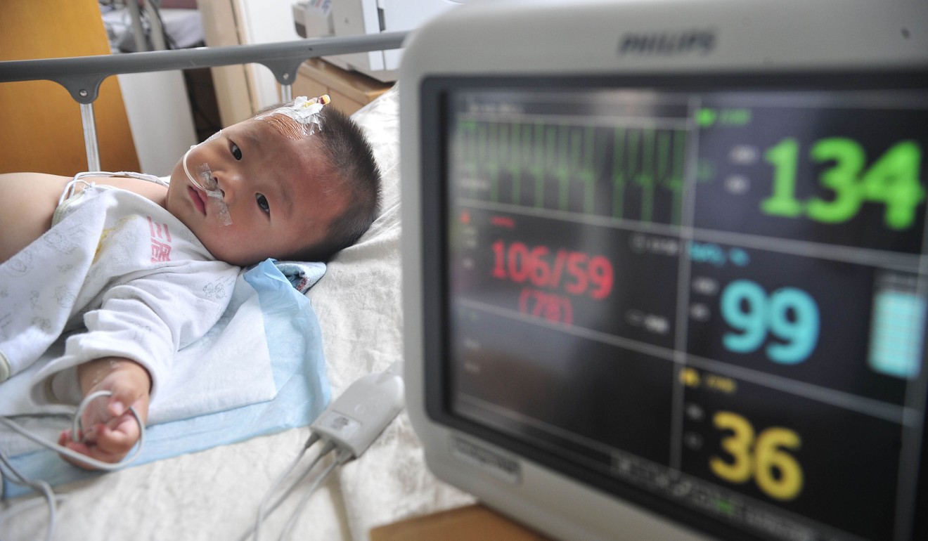 A baby receives medical treatment at a hospital in China on September 14, 2008. Dubbed the ‘melamine scandal’, the tragedy rocked China’s baby milk formula industry. Photo: Reuters