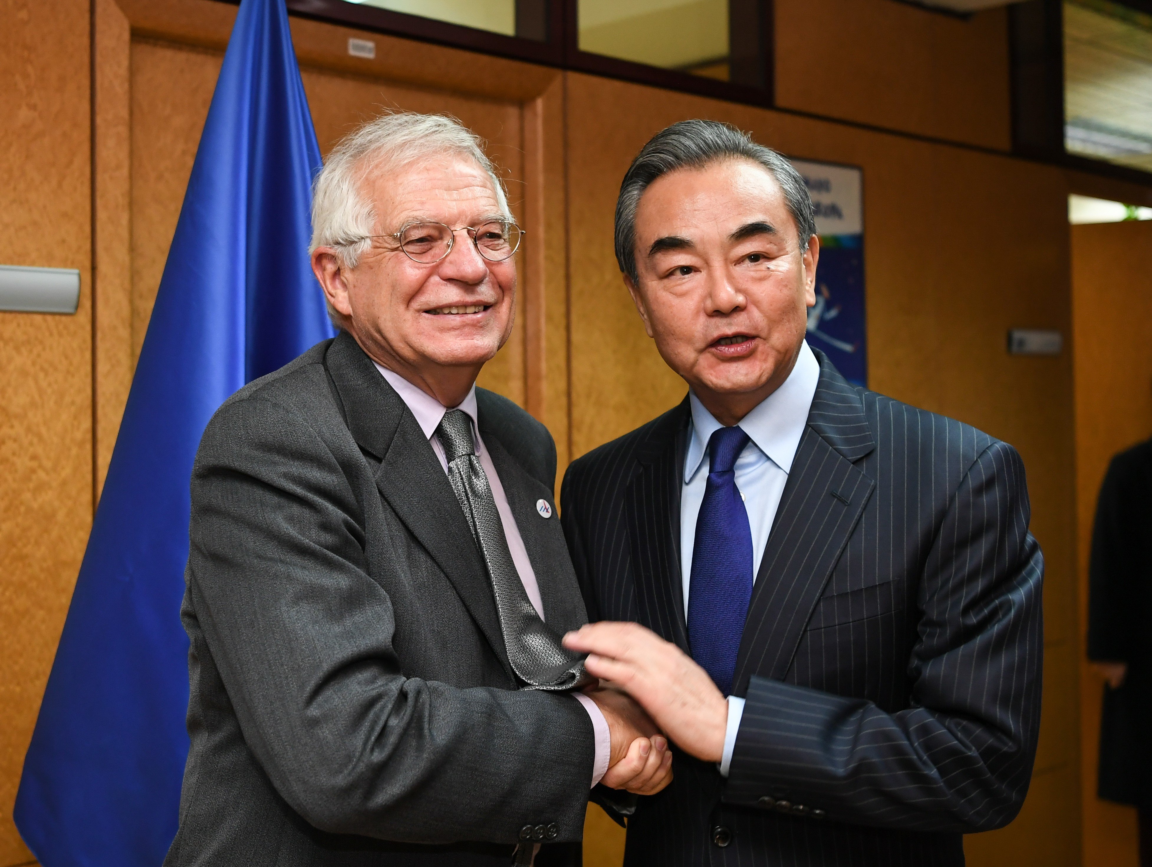 EU foreign policy chief Josep Borrell with Chinese Foreign Minister Wang Yi on the sidelines of the Asia-Europe Meeting in Madrid, Spain, last December 16. Photo: Xinhua
