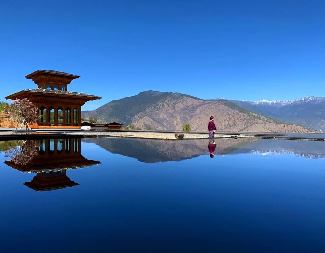 Perched on the hillside, Bhutan’s Six Senses Thimphu has swoon-worthy views. Photo: @sixsensesbhutan/Instagram