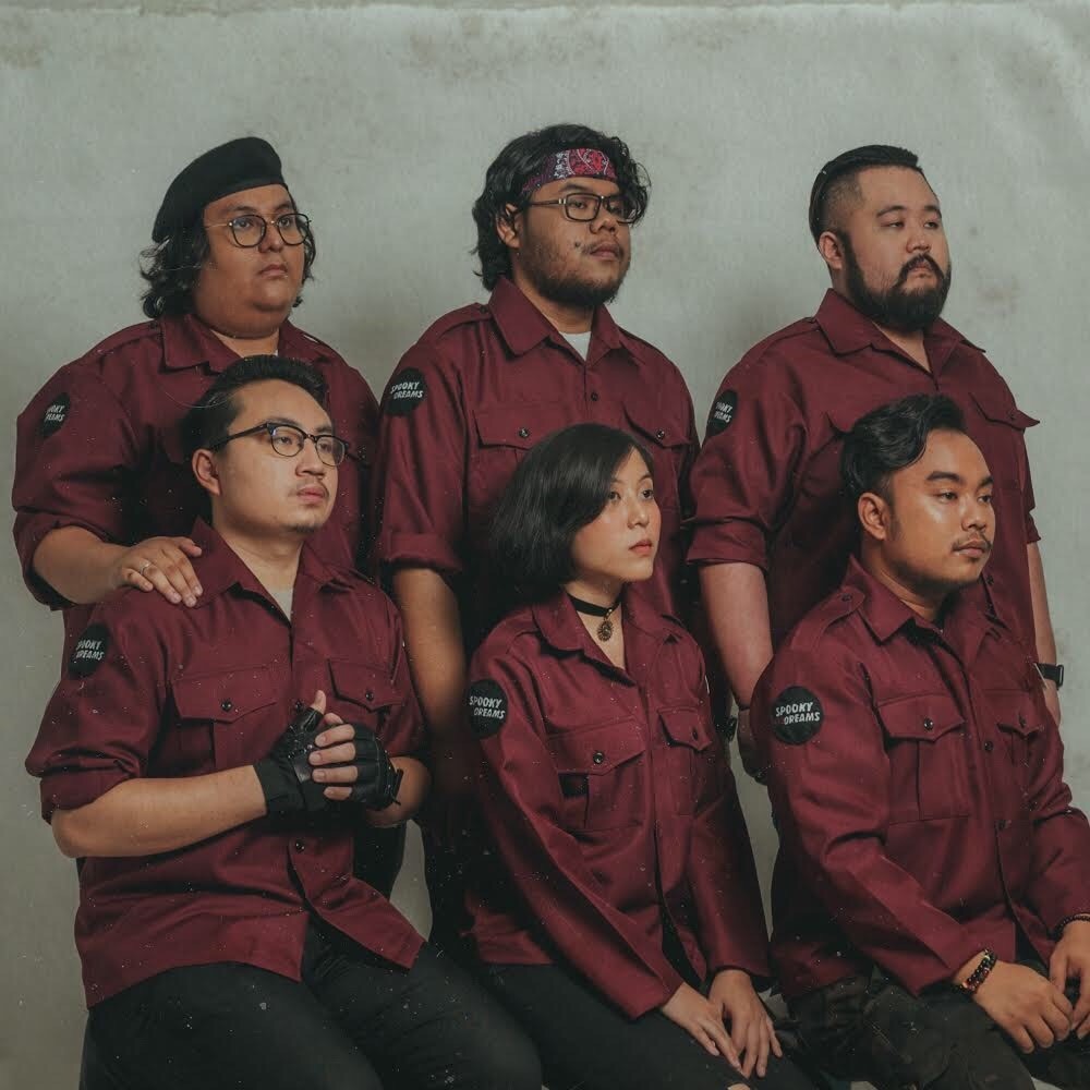 Promo image of band Spooky Wet Dreams. Members are (back, from left): Ze Spooky, Salihin Rizal and Matt Liew, and (front, from left): Aqil Nasri, Nani Zul and Aiman Sulhi. Photo: Jipa / Instagram / @yungmeraki