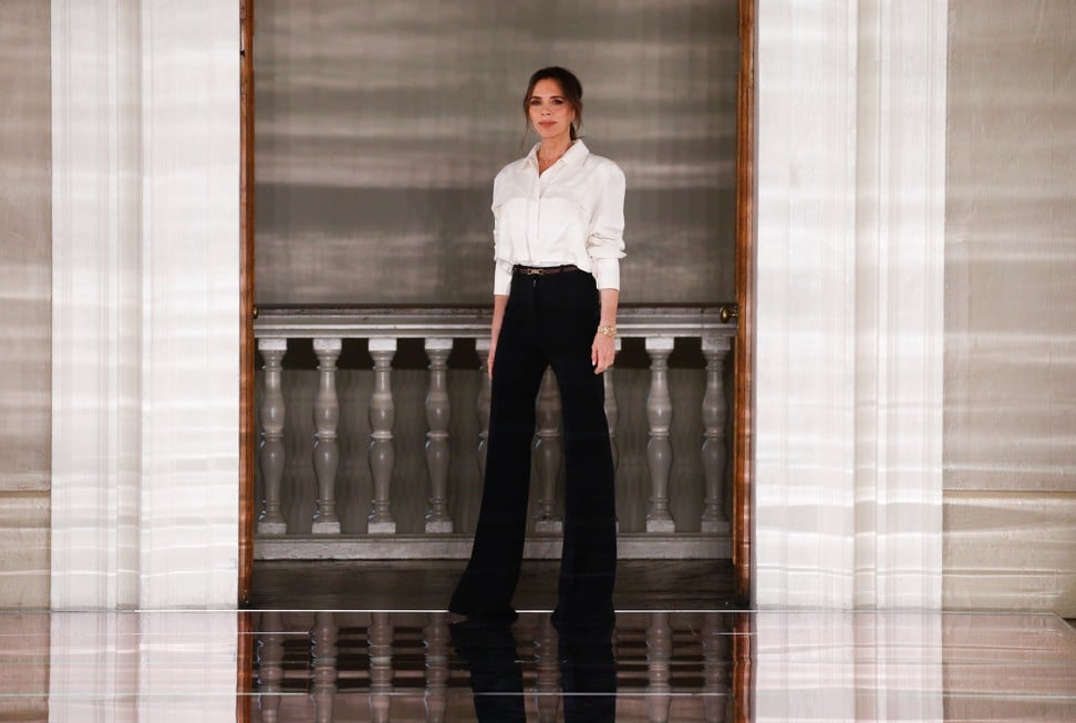 Victoria Beckham at the end of her catwalk show during London Fashion Week earlier this month. Photo: Reuters