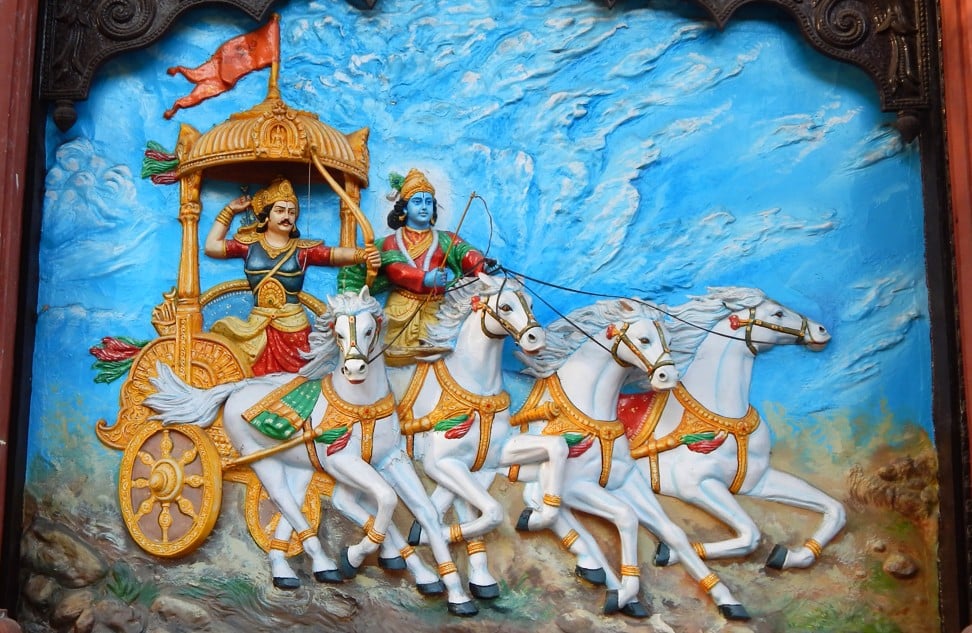 Wall art of Arjuna as a warrior and Krishna as a charioteer. Photo: Shutterstock