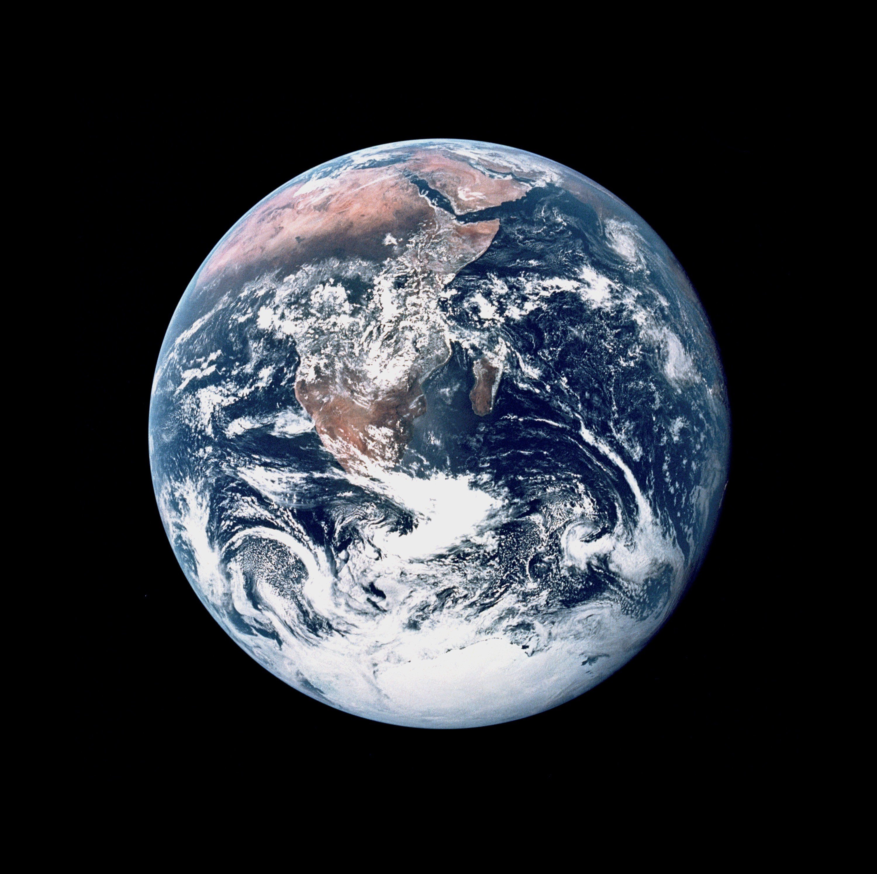 The Blue Marble photograph of the Earth was taken from about 28,000 miles away in space by American astronauts heading to the Moon on December 7, 1972. Photo: Nasa