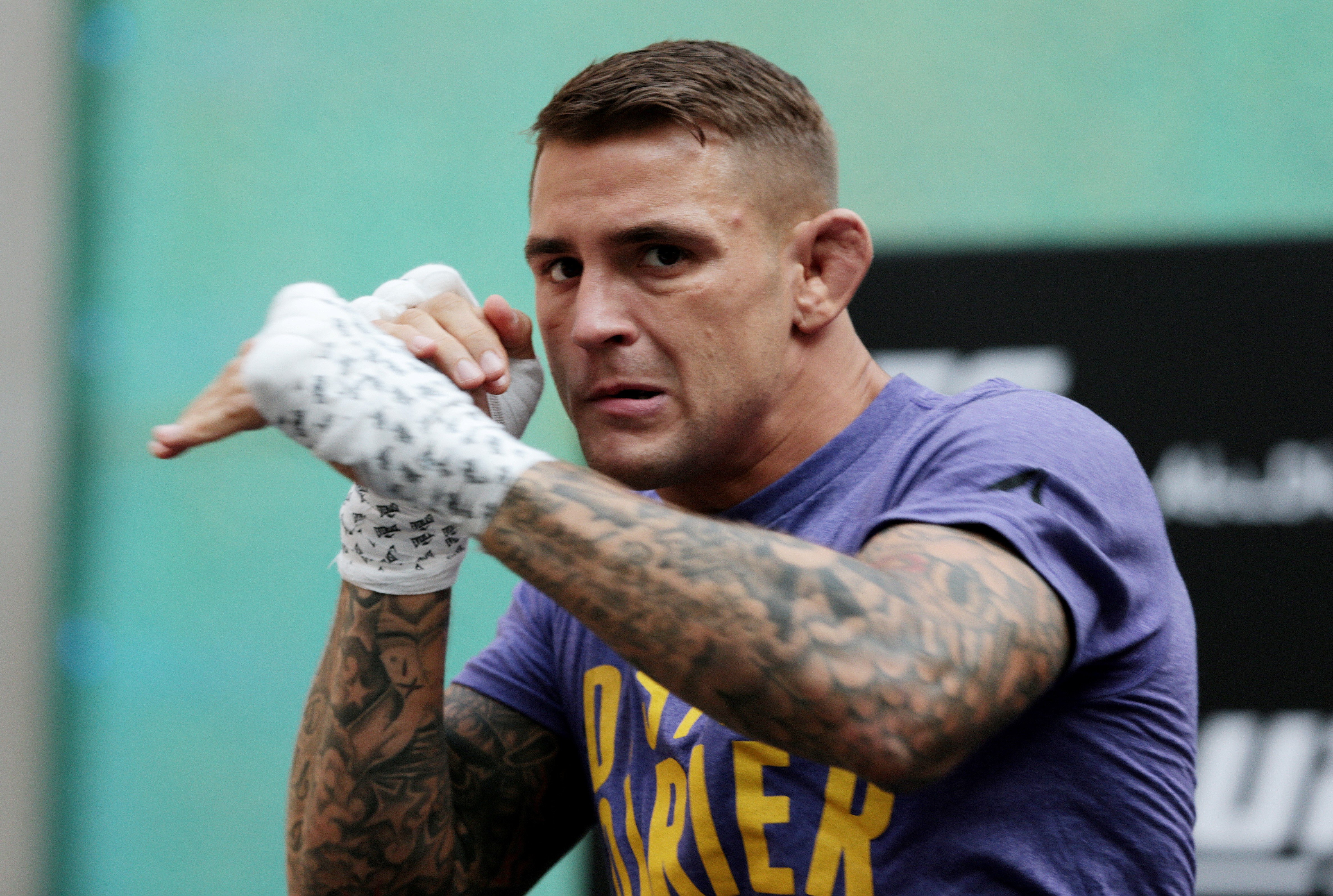 Dustin Poirier during an open workout in Abu Dhabi. Photo: Reuters