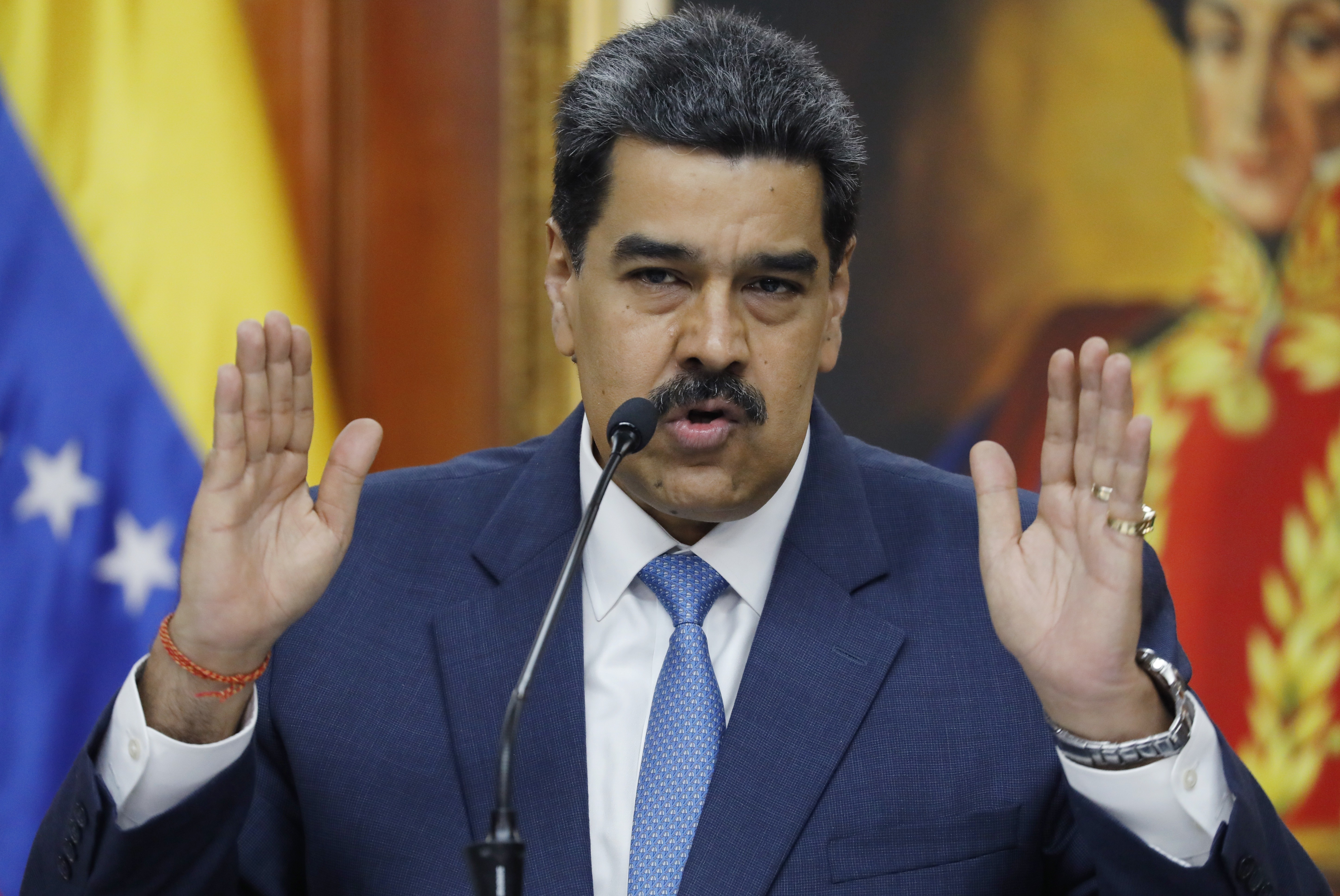 Venezuelan President Nicolas Maduro gives a press conference at Miraflores presidential palace in Caracas in February. Photo: AP