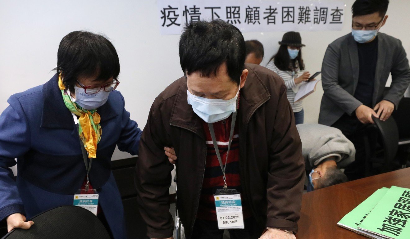 Wong Shun-lau, who has Parkinson’s disease and his wife Tsin Yin-kwan meet the press at the Legislative Council Complex on March 7. Photo: Dickson Lee