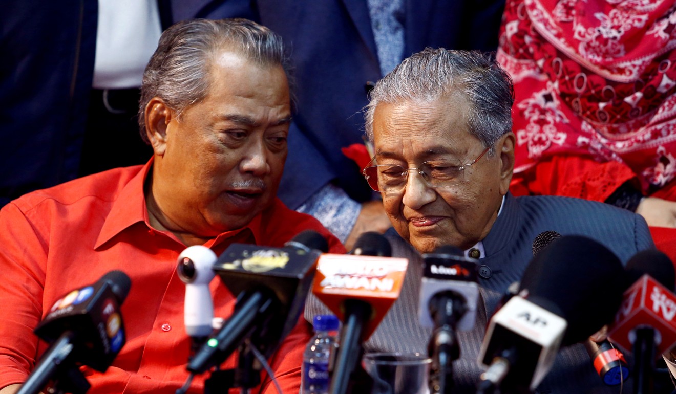 Former Malaysian prime minister Mahathir Mohamad at a 2018 press conference with current leader Muhyiddin Yassin. Photo: Reuters