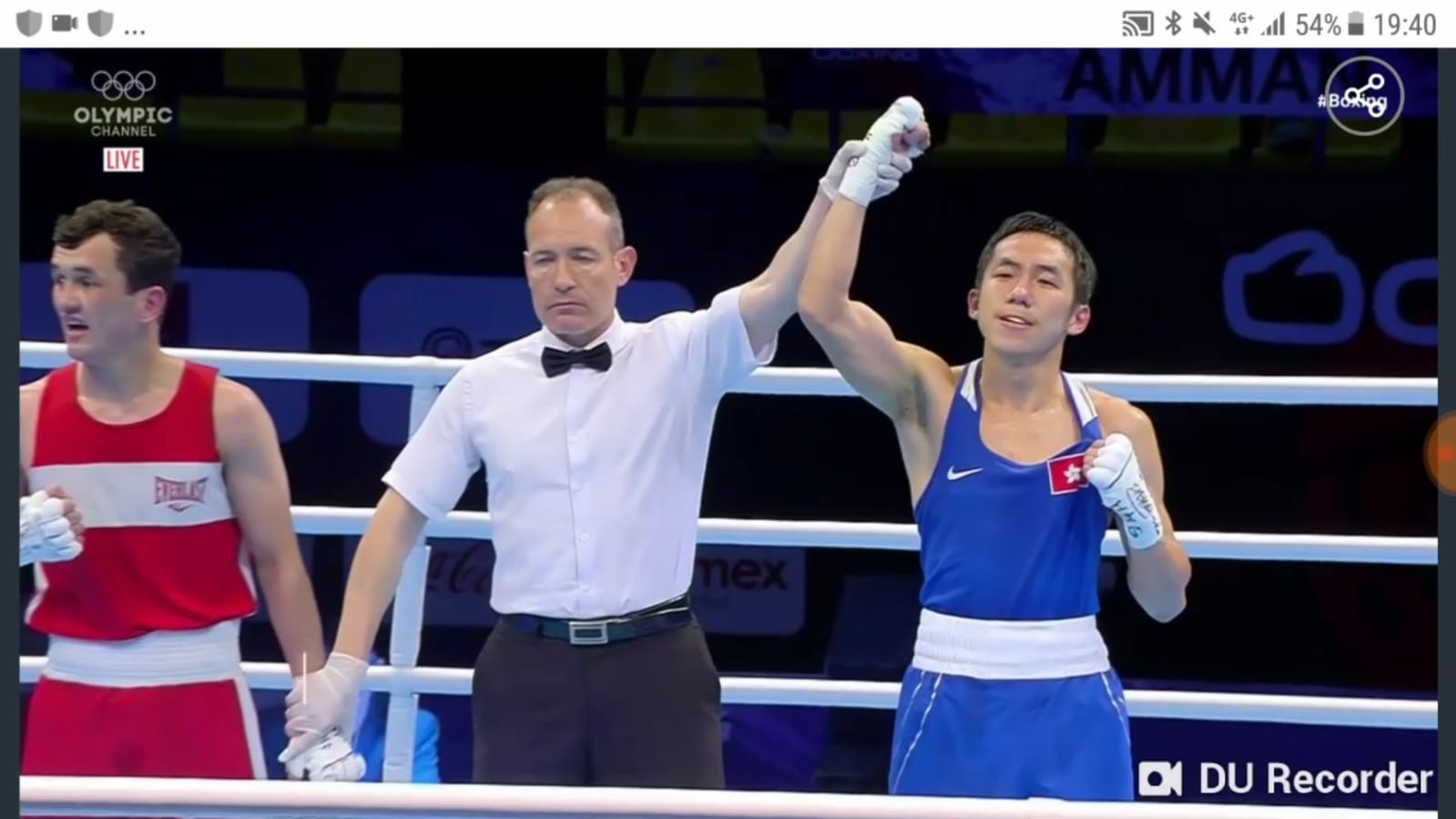 Rex Tso is declared the winner in Amman, Jordan. Photo: Olympic channel