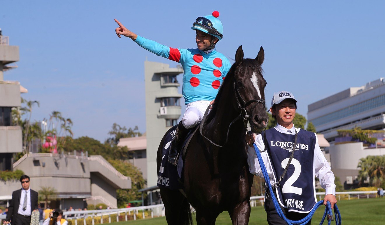 Joao Moreira on Glory Vase after winning at Sha Tin in December.