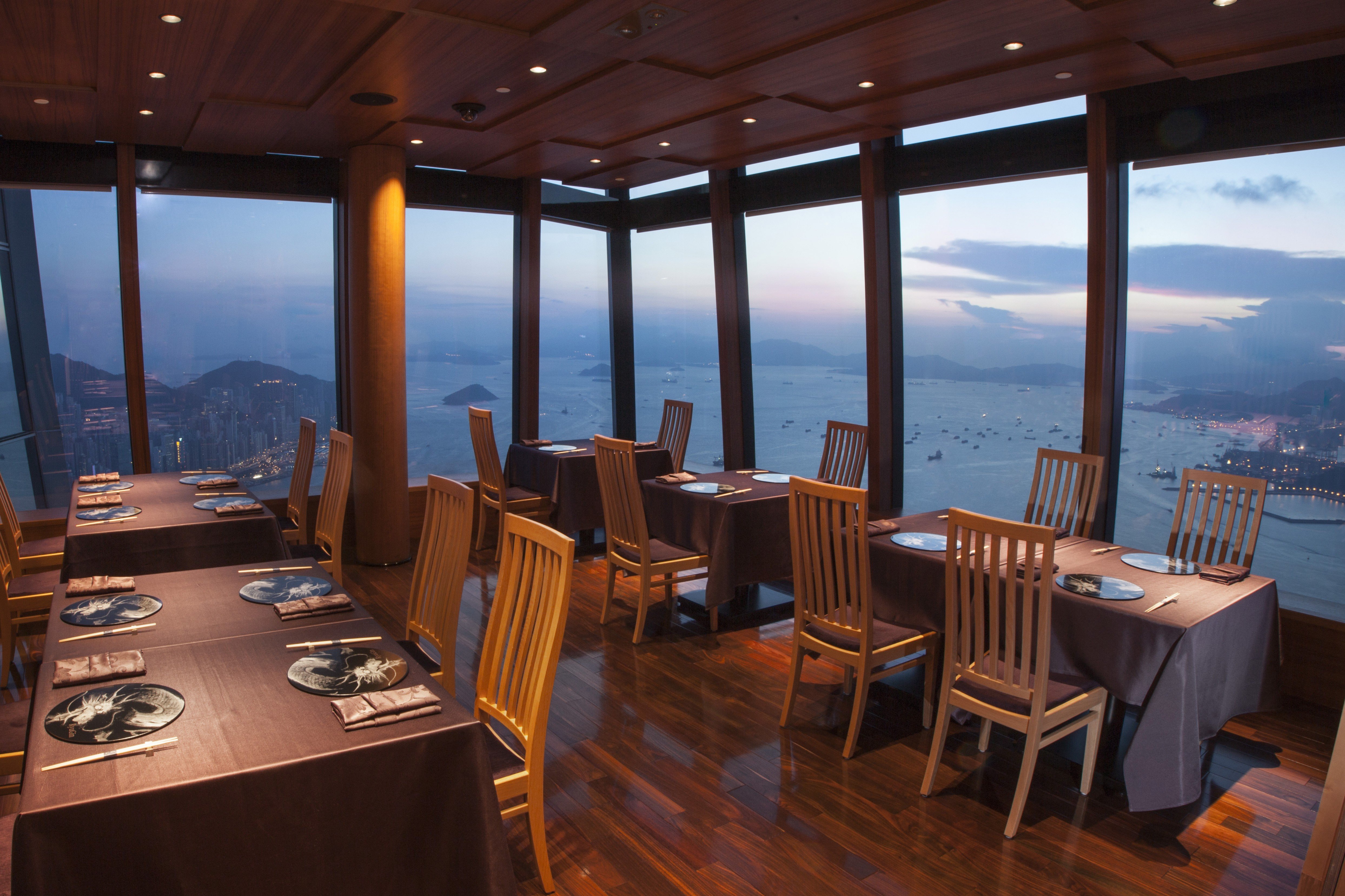 The dining area at Tenku RyuGin is simple as the focus is on the views and the food. Photos: handouts