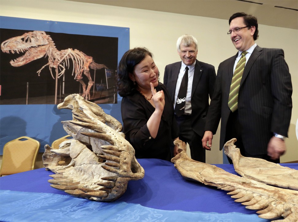 Mongolian palaeonto­logist Bolortsetseg Minjin (left). Photo: AFP